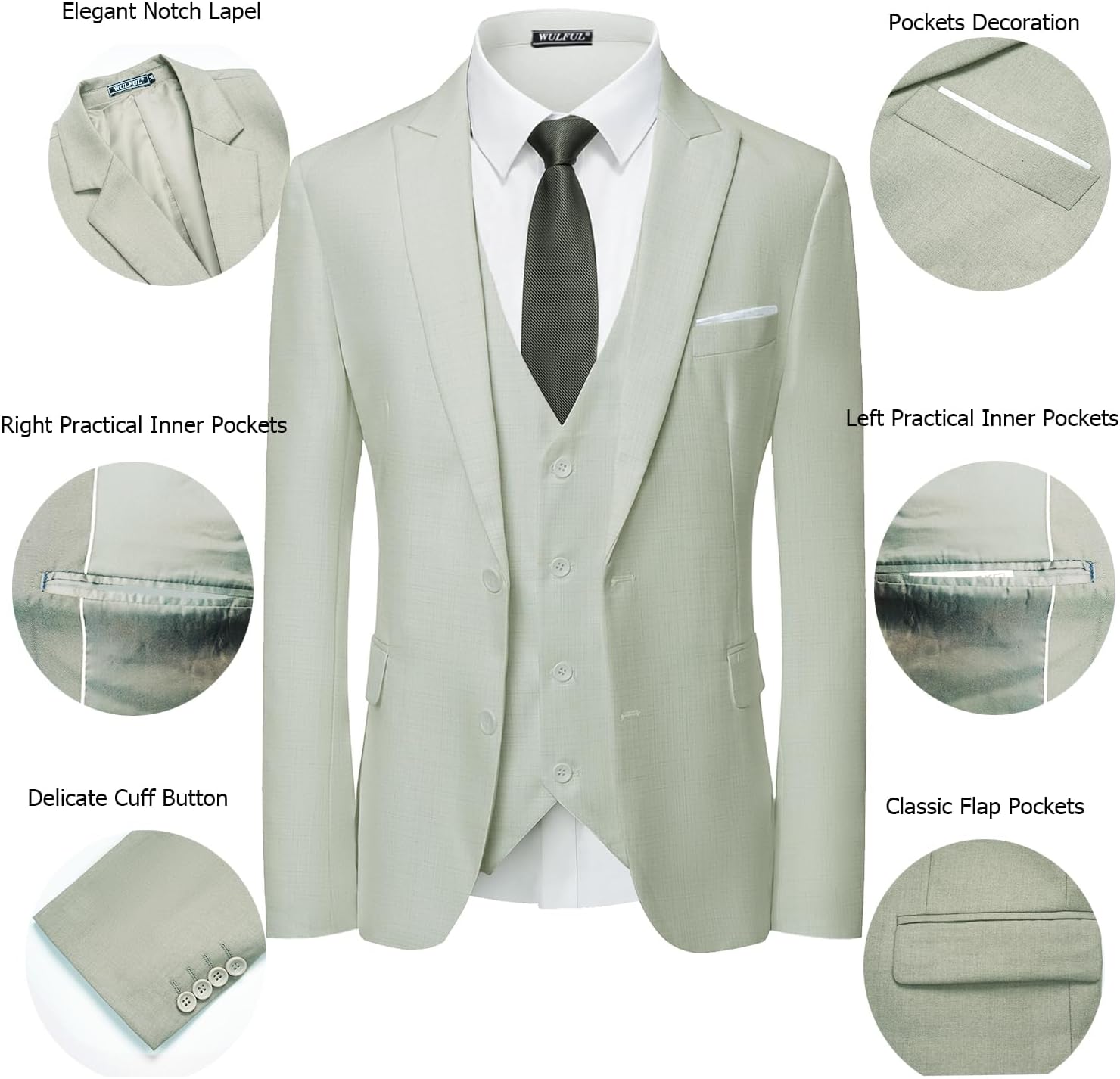 Detalle 2 de WULFUL Men's 3-Piece Suit Set