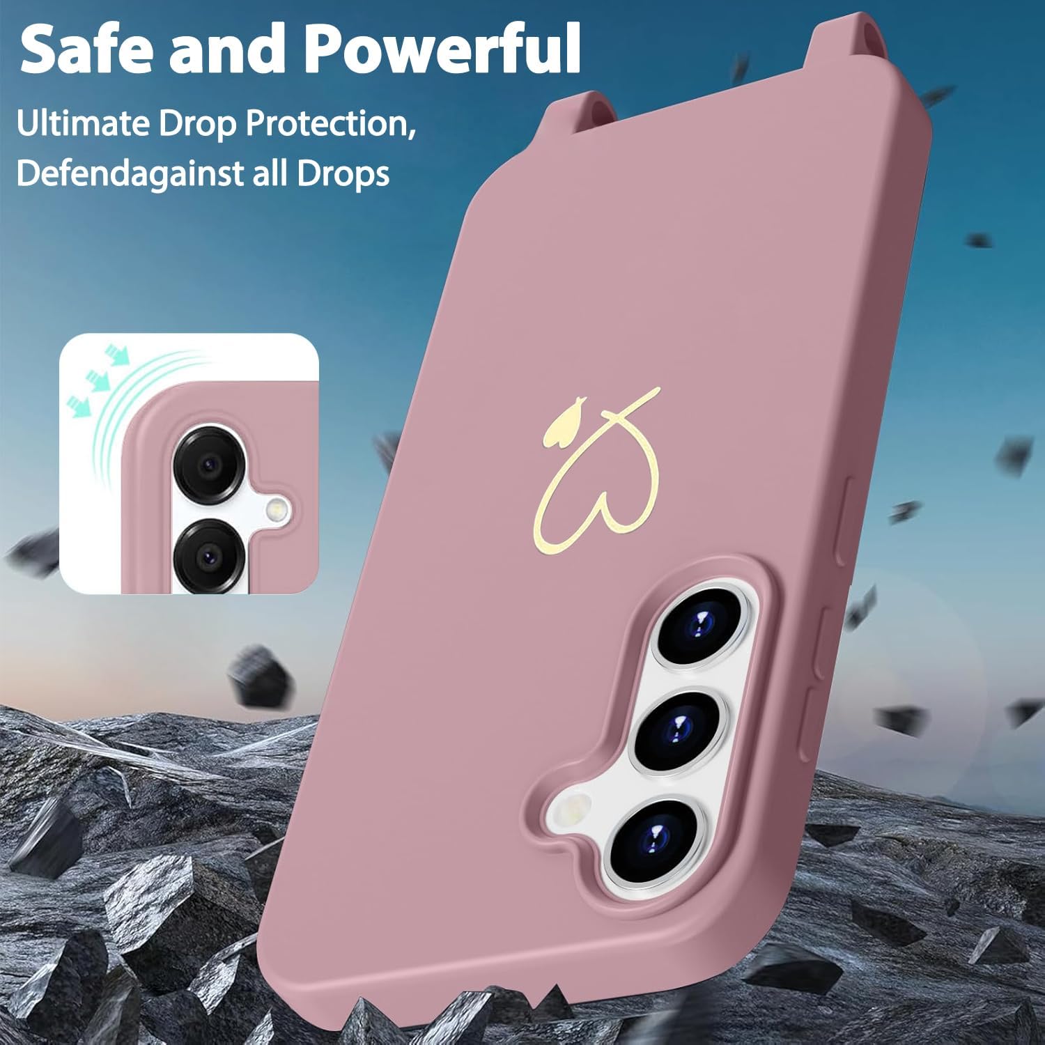 Detalle de AoozeFon Handyhülle für Samsung Galaxy S25/S24 mit Band, Kordel und Schutz aus weichem TPU – Rosa