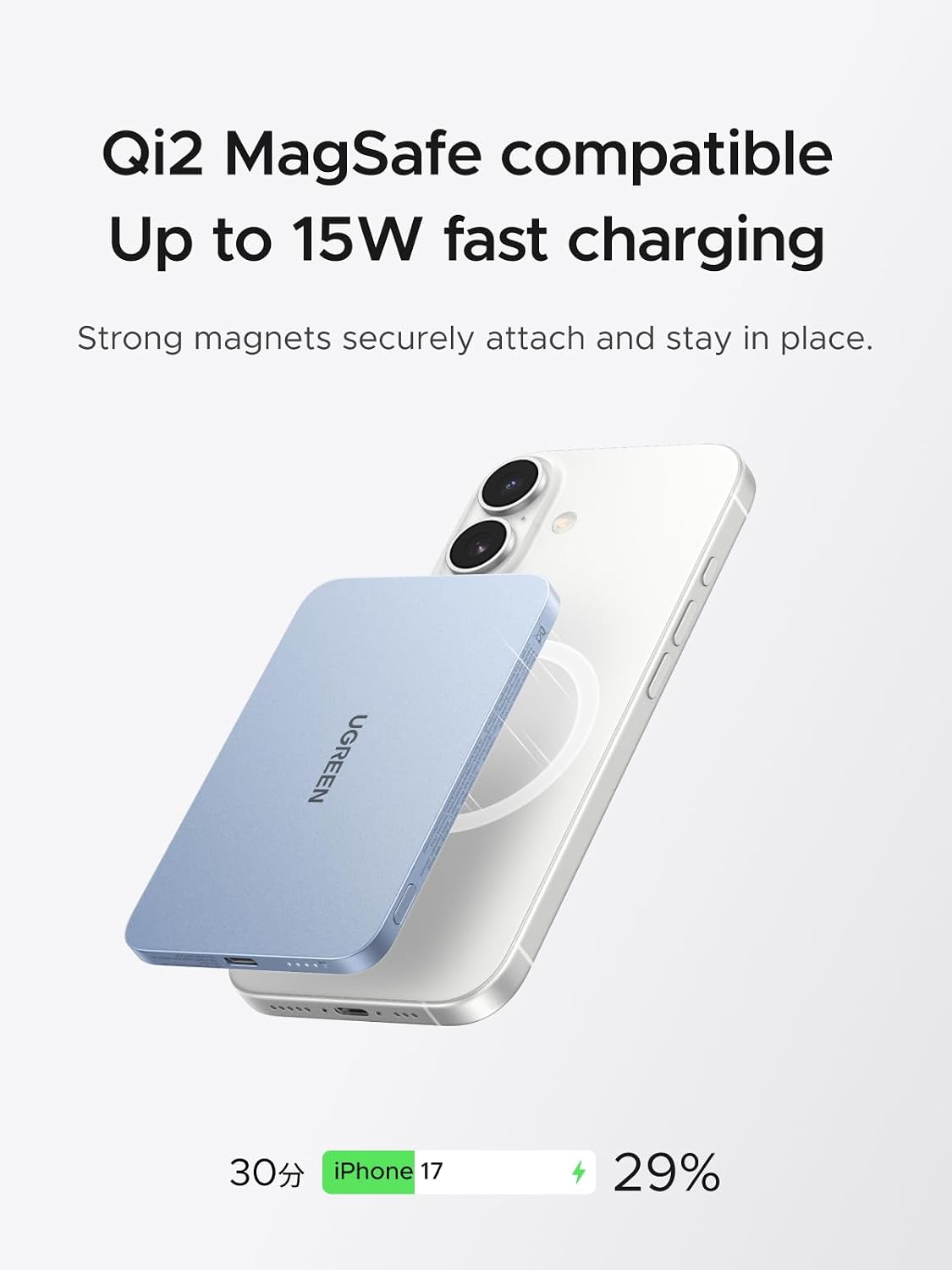 Detalle 2 de UGREEN MagFlow Air PB580 magnetische powerbank, 5000 mAh, Qi2 15W