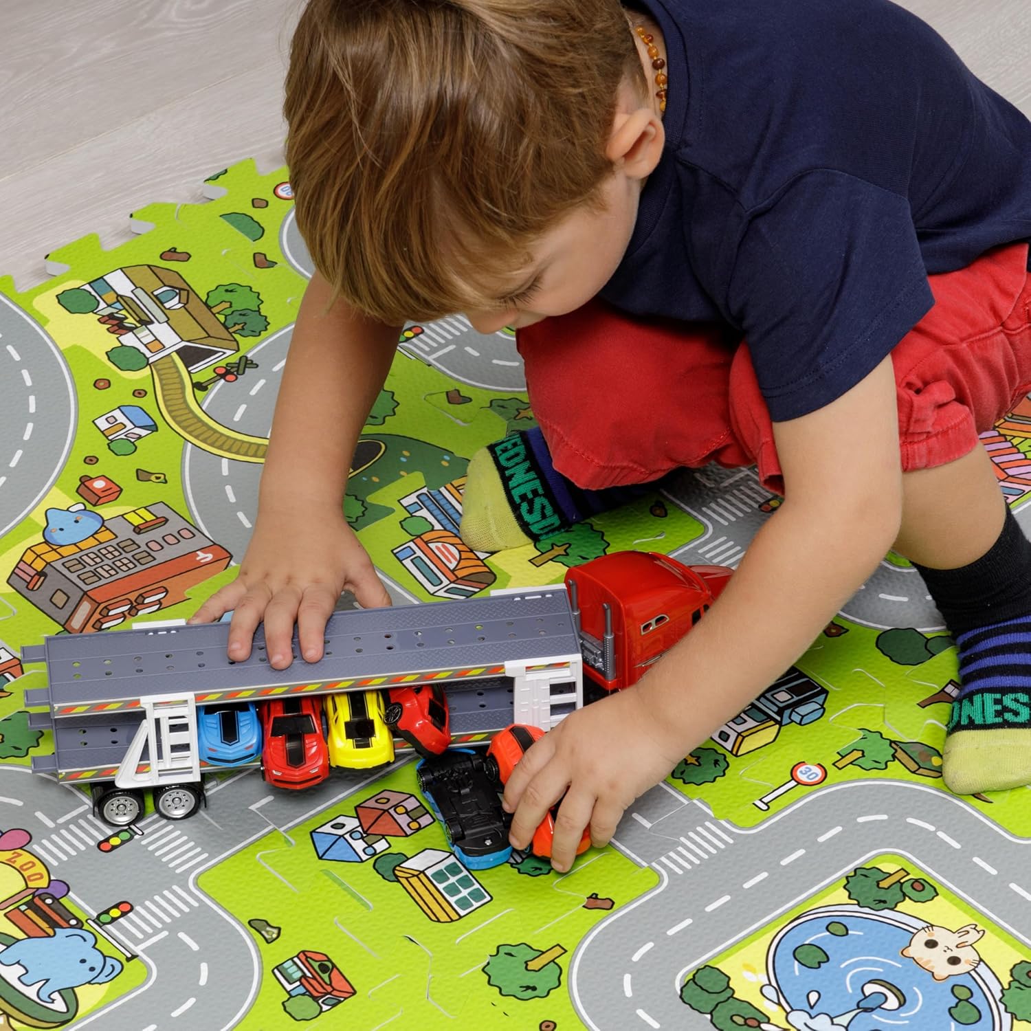 Thumbnail 1 de Baroni Toys tappeto puzzle 9 pezzi in EVA a incastro (32x32 cm) con grafiche di strade