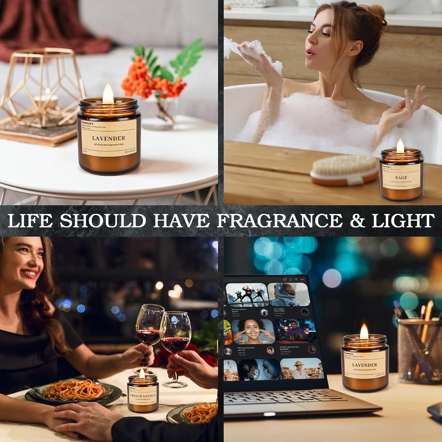 Detalle de 9 Pack Soy Candles for Home: Vanilla, Lavender & Sage (270 Hours)