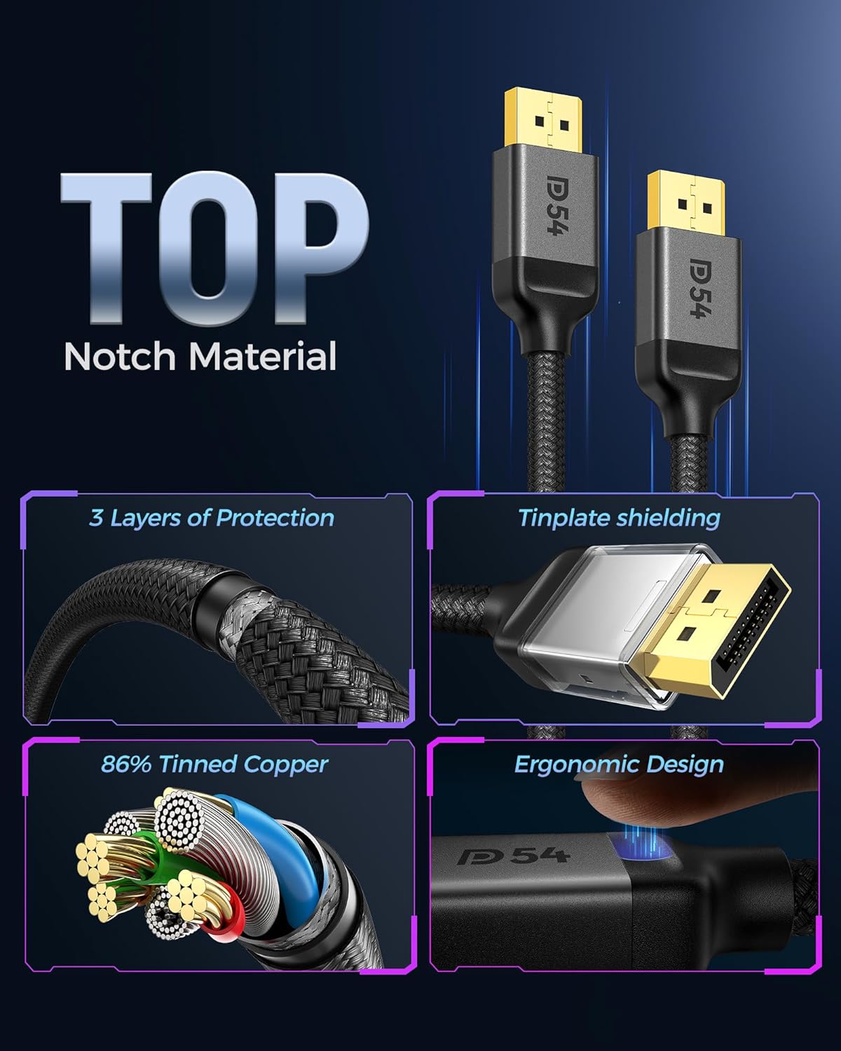 Detalle de Silkland Displayport-Kabel 2.1 7.5M – 4K/8K Überragende Bandbreite für Gaming & Profi-Anwendungen