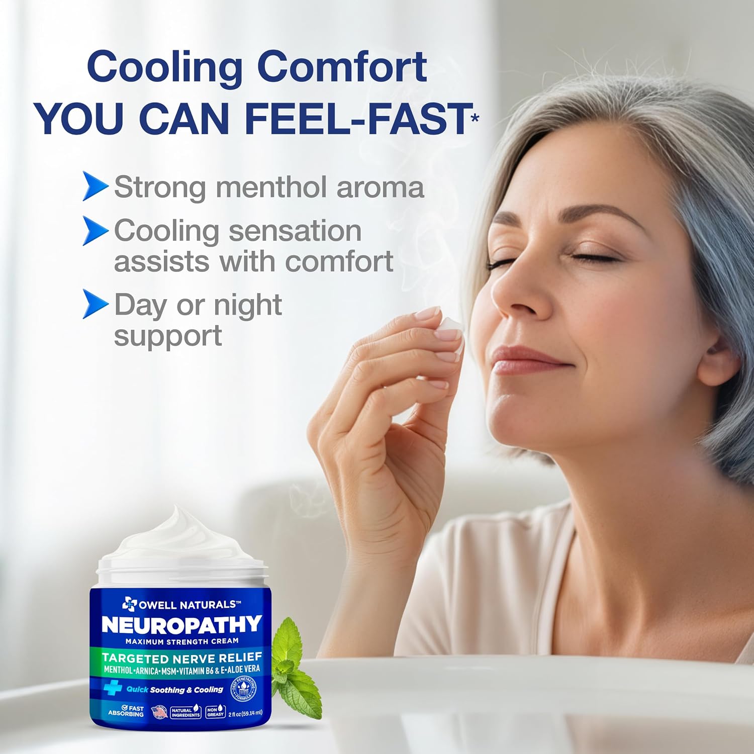 Detalle 2 de Owell Naturals Neuropathy Cream Extra Strength – Fast Absorbing Cooling 2-Pack