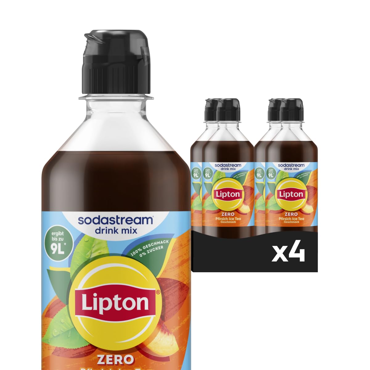 Detalle de Sodastream drink mix Lipton Zero Pfirsich Ice Tea – zuckerfreier Sirup, 4er Pack (4 × 440 ml) ergibt bis zu 9 L