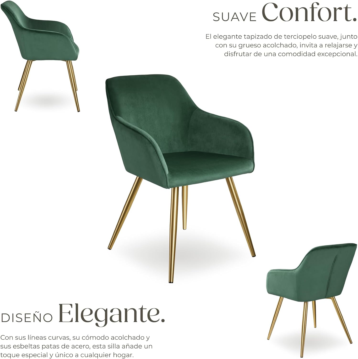 Thumbnail 4 de tectake® Silla tapizada terciopelo verde oscuro