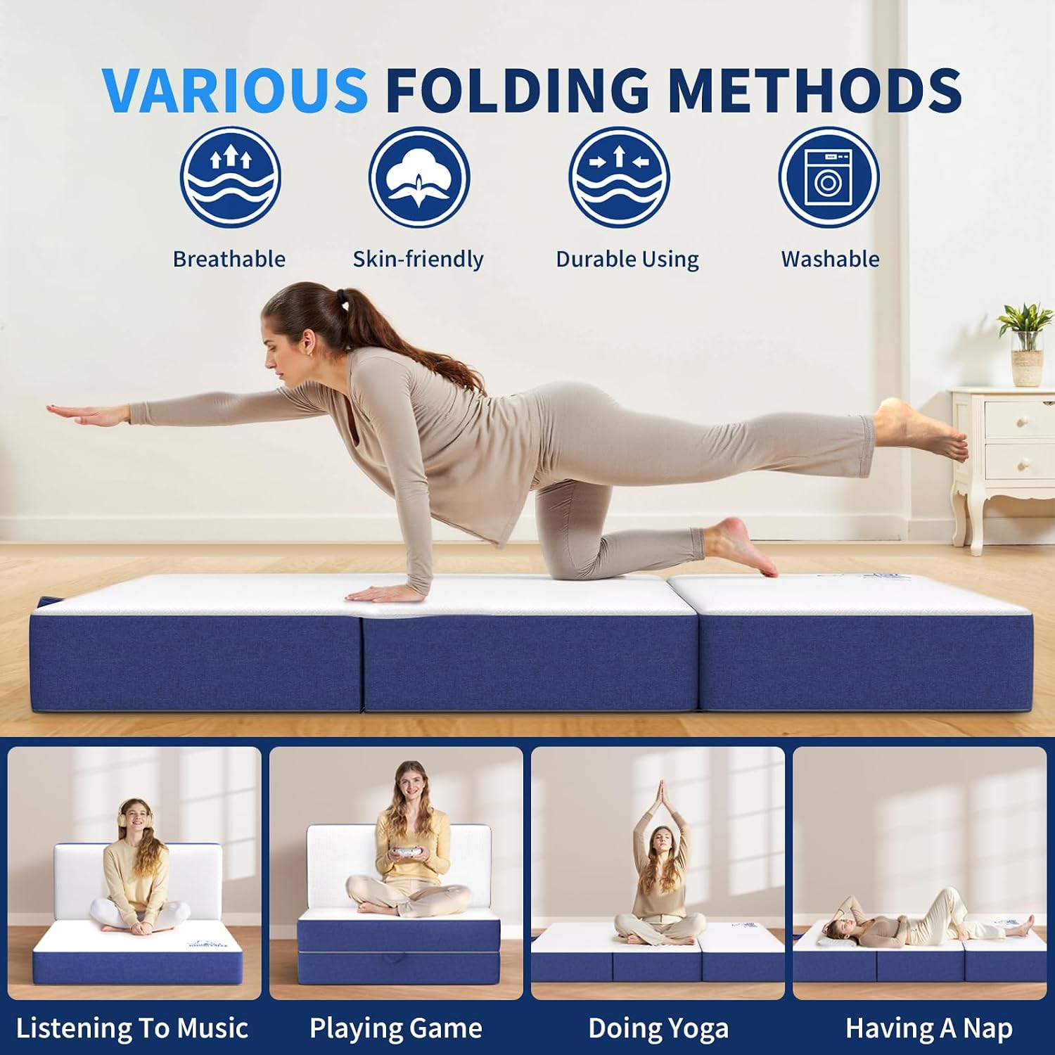 Thumbnail 5 de Doubleslee Foldable Memory Foam Double Mattress 4ft6 (135x190x15cm)
