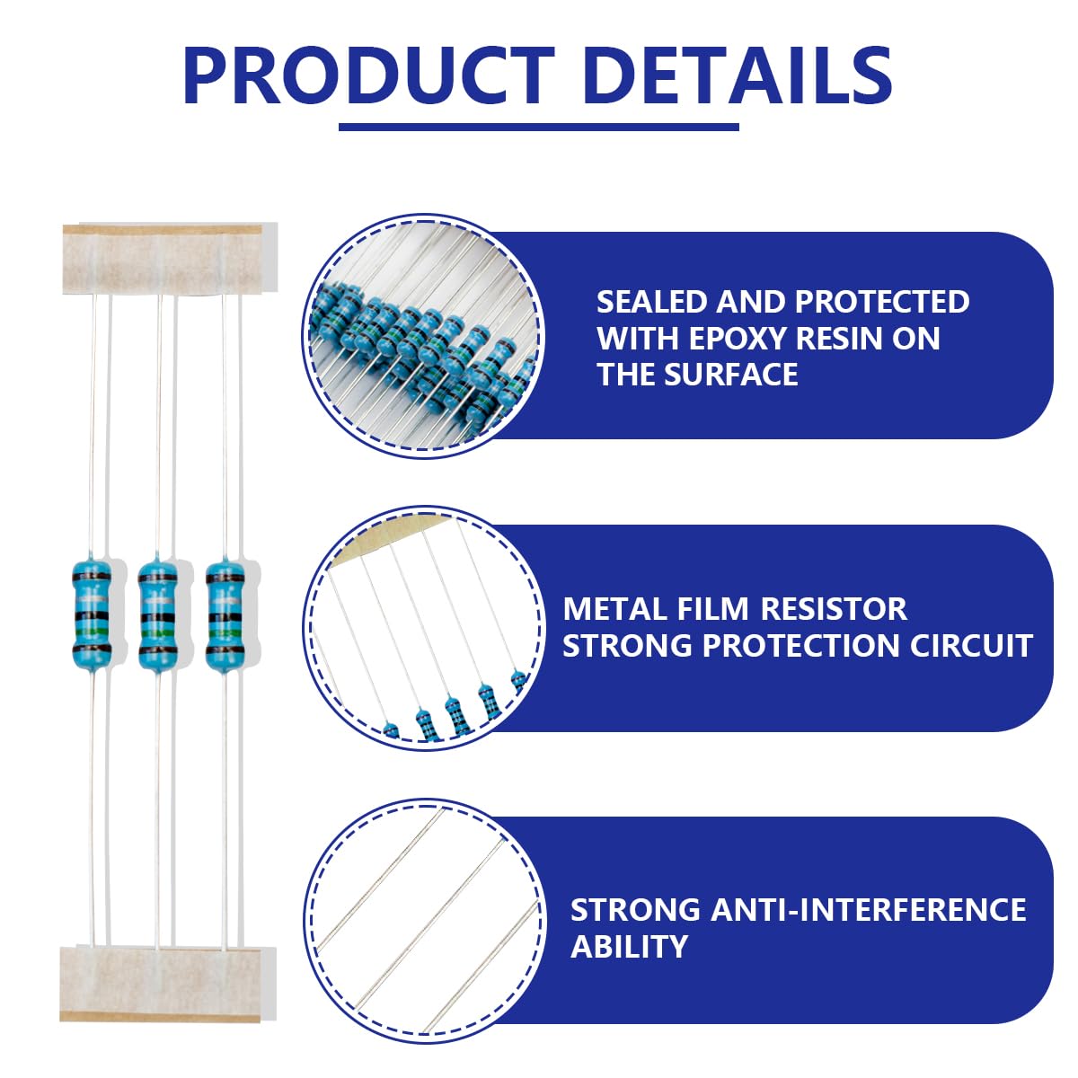 Detalle de Innfeeltech Metallfilm-Widerstände 1.5 Ω, 100 Stück, 1% Toleranz, 1/2W – DIY-Set