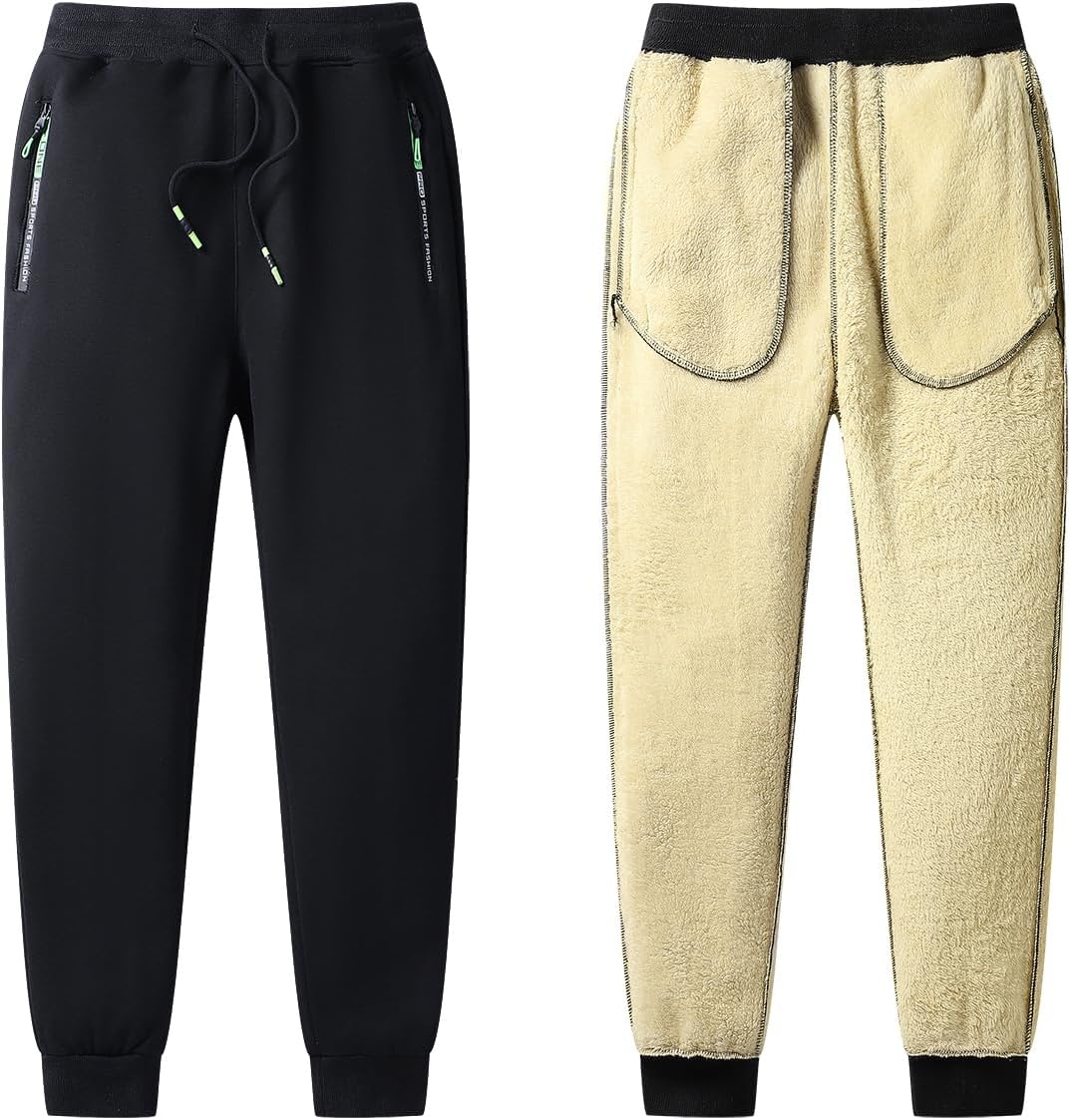 Detalle de ZOXOZ heren joggingbroek met sherpa-fleecevoering, ritszakken en rechte pijpen