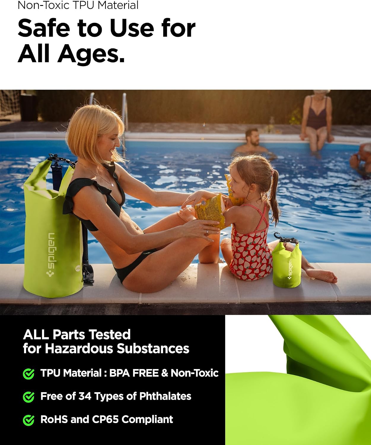 Detalle de Spigen Aqua Shield IPX6 – sac à dos étanche 20L + 2L (TPU), vert cactus