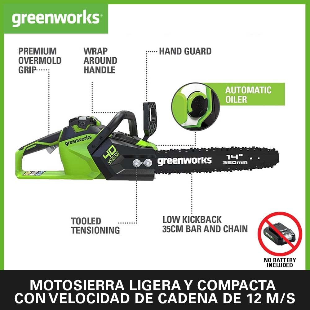 Detalle 2 de Greenworks GD40CS15 Motosierra a BaterÃa 🚀 14" Sin BaterÃa