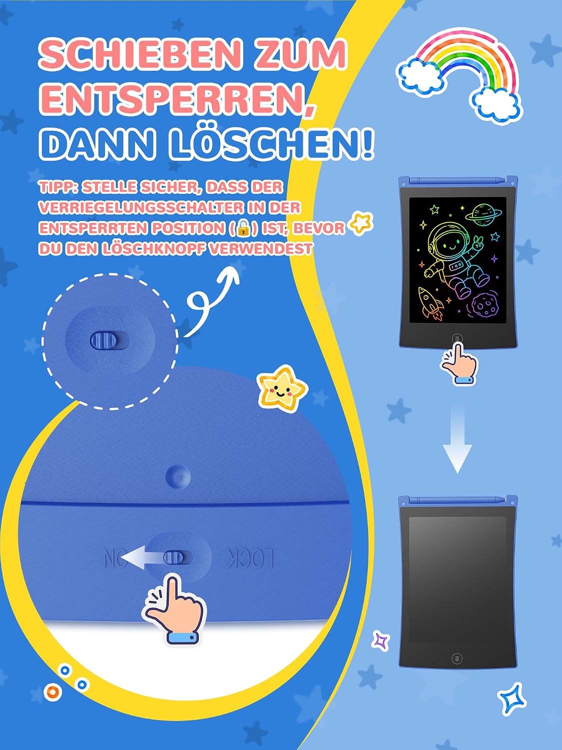 Detalle de TEKFUN 2er-Set LCD Zeichenbrett 8,5 Zoll – Umweltfreundliche Zaubertafel mit Lanyard (Rosa+Blau)