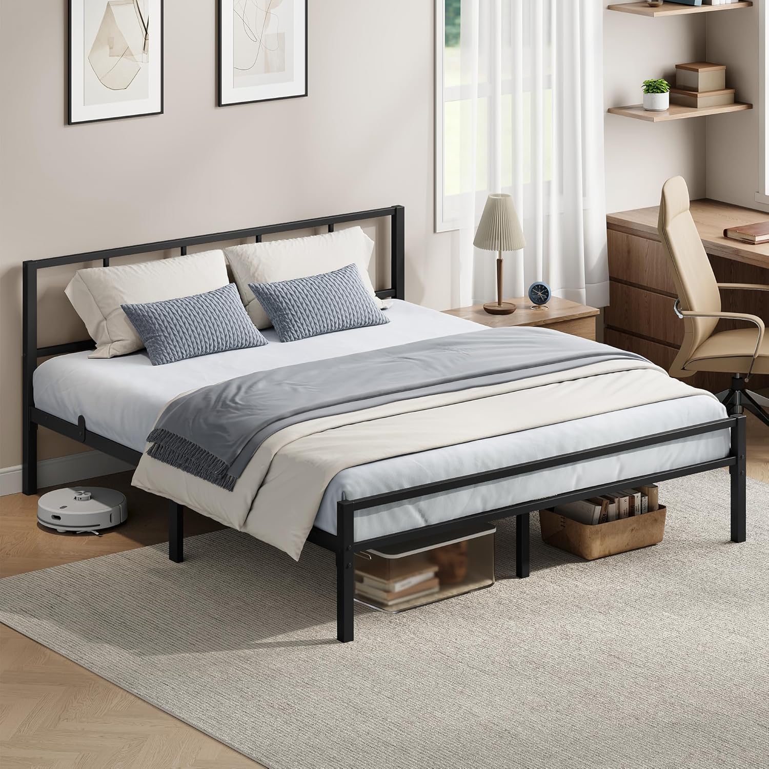 Detalle de VASAGLE Struttura Letto Matrimoniale 160 x 200 cm RMB295B101 – Telaio in Metallo, 500 kg, Nero Inchiostro
