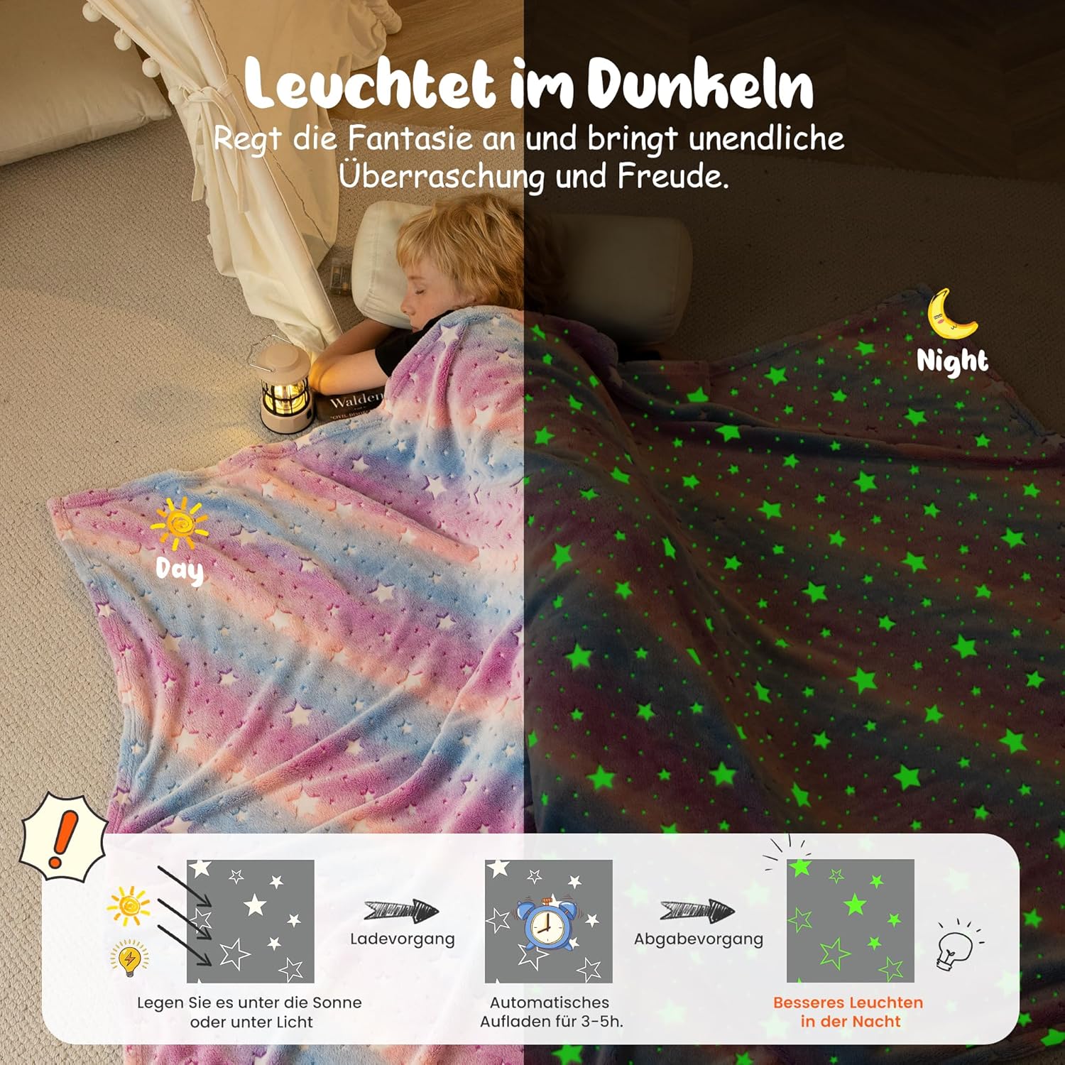 Thumbnail 1 de Winthome Kuscheldecke für Mädchen – Glow-in-the-Dark Kinderdecke (Stern, 130×170 cm)