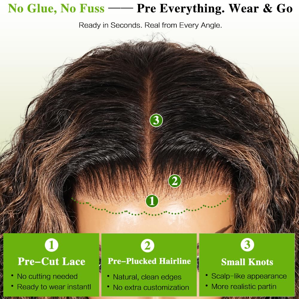Thumbnail 3 de QUANDIAN 7x5 Glueless HD Lace Deep Wave Wig (26 Inch) with Drawstring, Pre-Plucked & Pre-Cut 210% Density