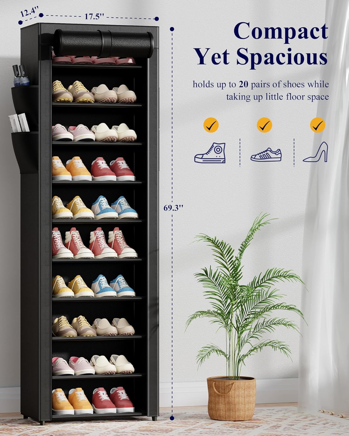 Thumbnail 2 de Kitsure Shoe Rack - 10-Tier Large Capacity Organizer with Dust Cover & Side Pockets
