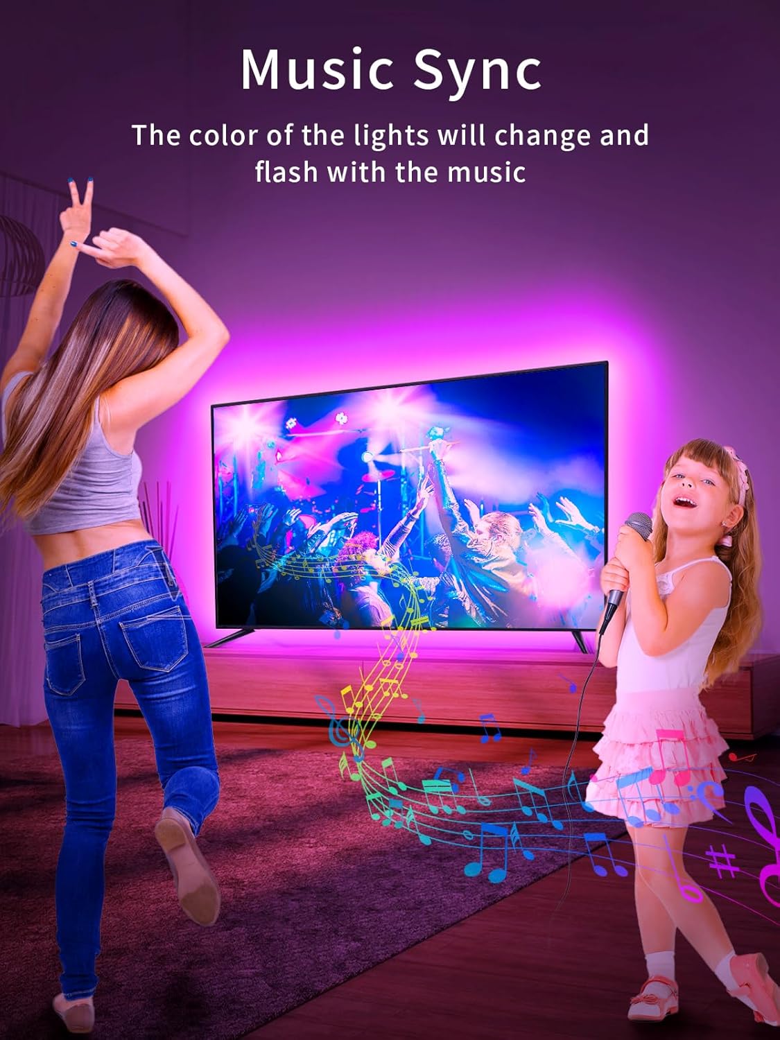 Detalle de KANTUTOE LED TV Hintergrundbeleuchtung 4 m für 43–55 Zoll Fernseher – Musik-Sync RGB-Lichtstreifen