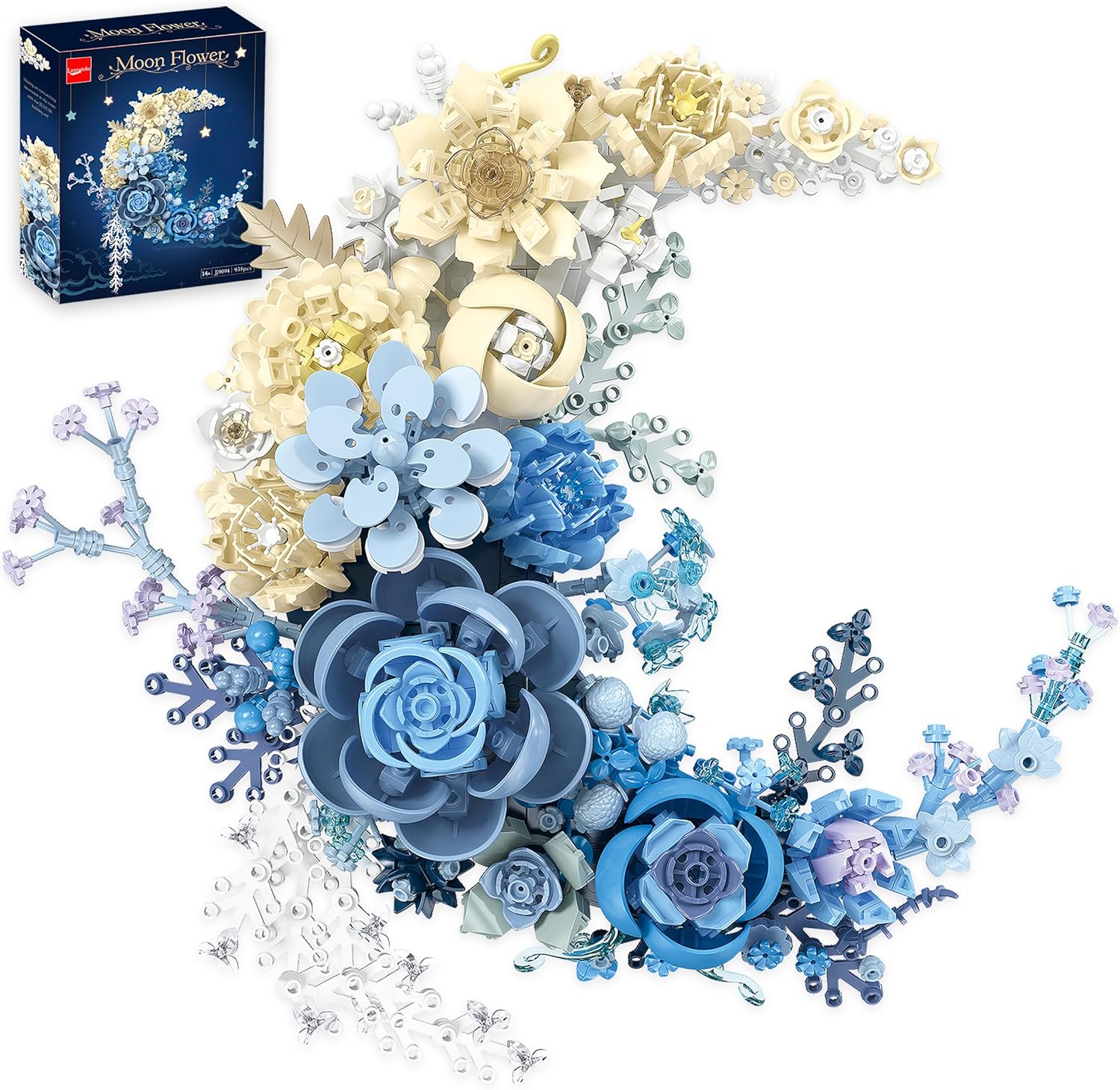 Detalle de Loyratche Blue Moon Flower Building Set: Crescent Moon Floral Art for Adults