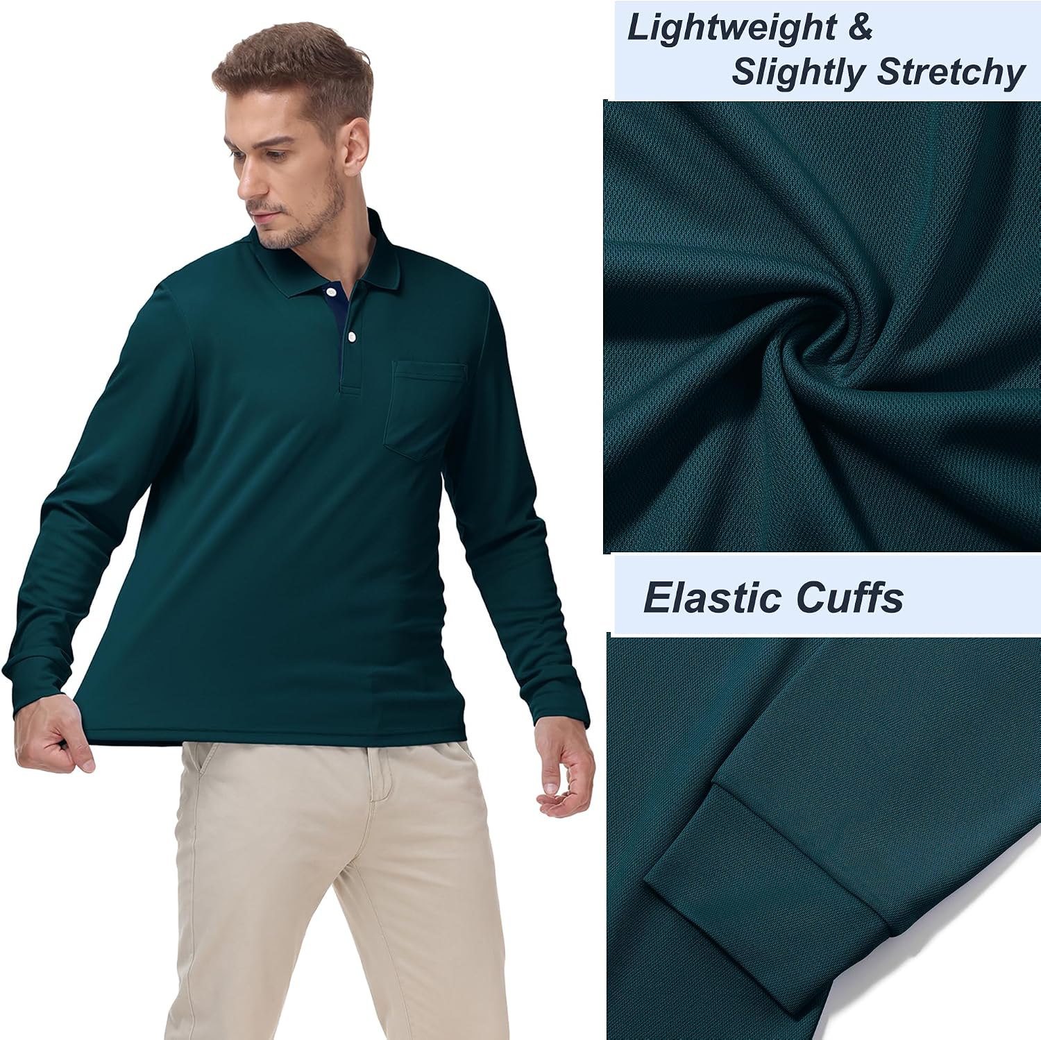 Thumbnail 2 de SwissWell set van 3 poloshirts voor heren met lange mouwen en borstzak
