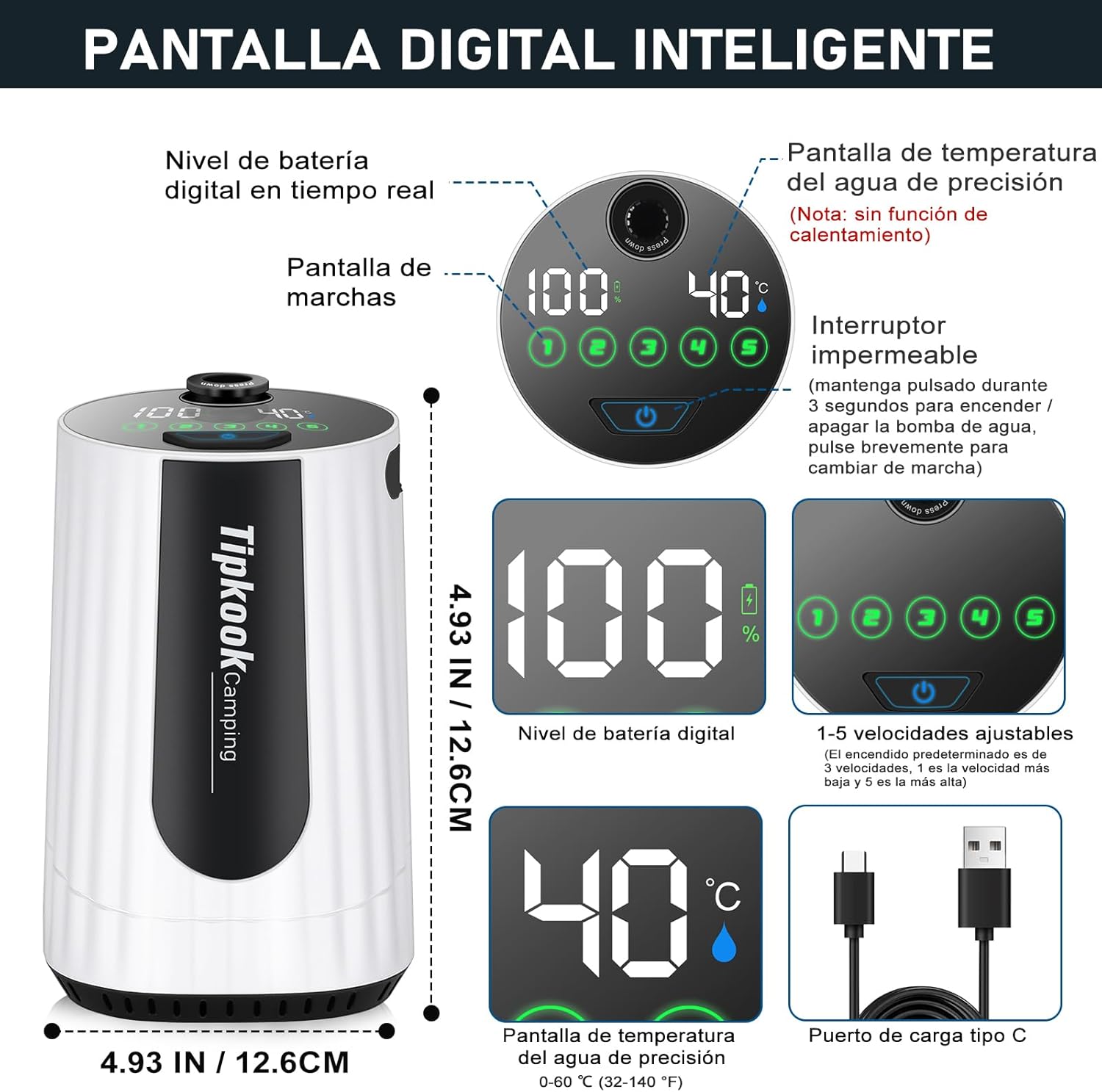 Detalle 1 de Tipkook Ducha Camping Portátil 10000mAh