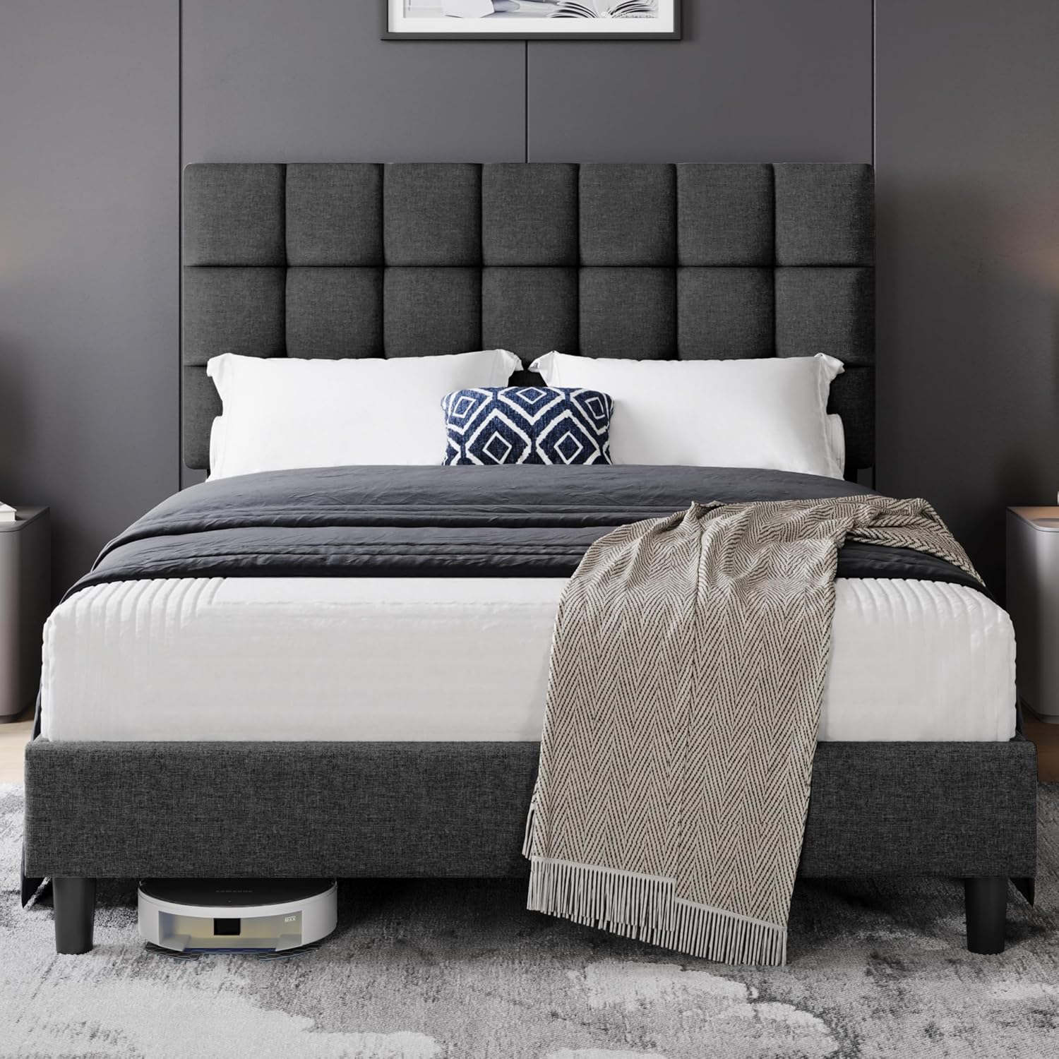 Detalle de Yaheetech YA615715140grigio scuro gestoffeerd tweepersoonsbed 140 x 200 cm