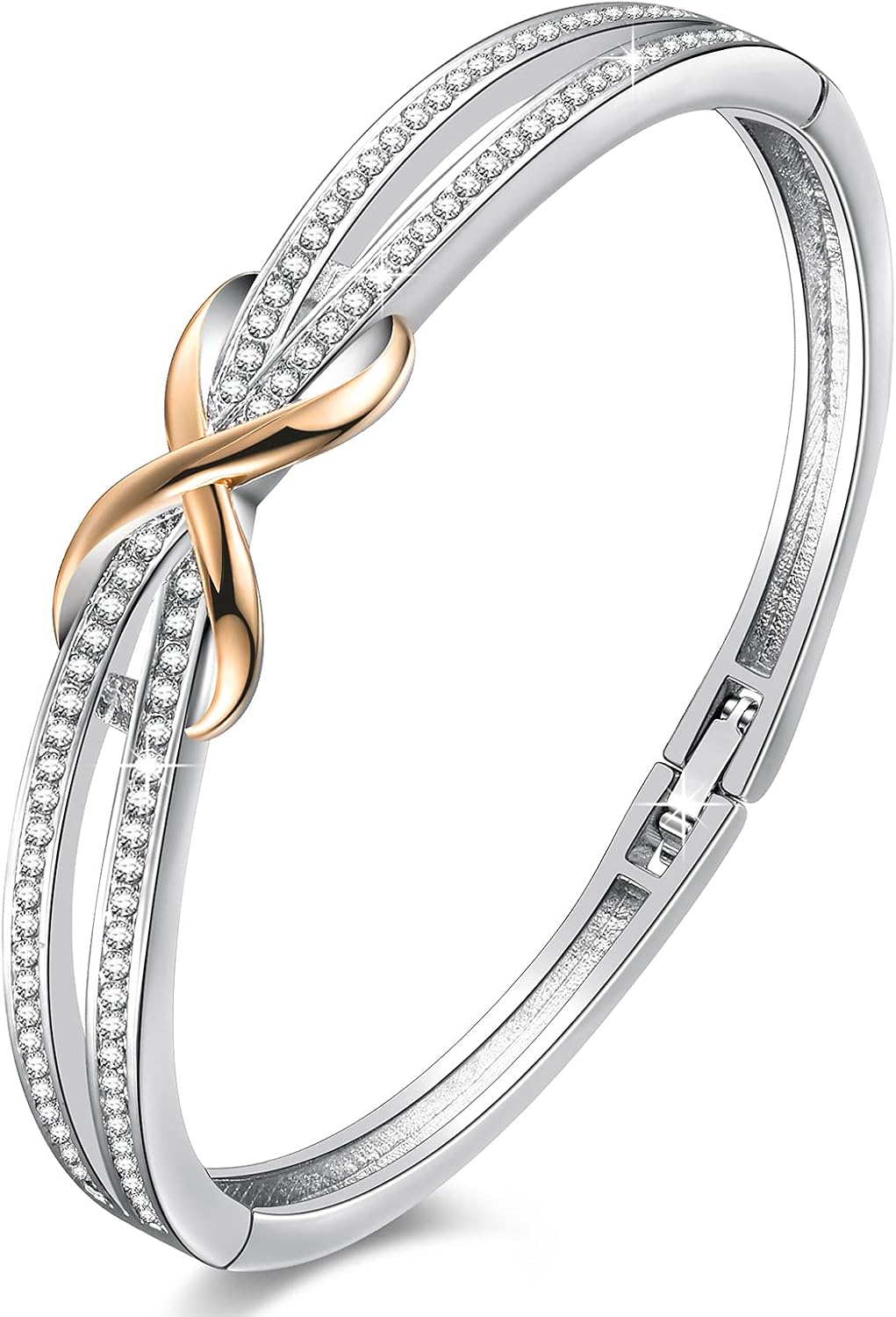 Detalle de Angelady Infinity Bracelet for Women – Rose Gold Plated 14K, Austria Crystal Detail