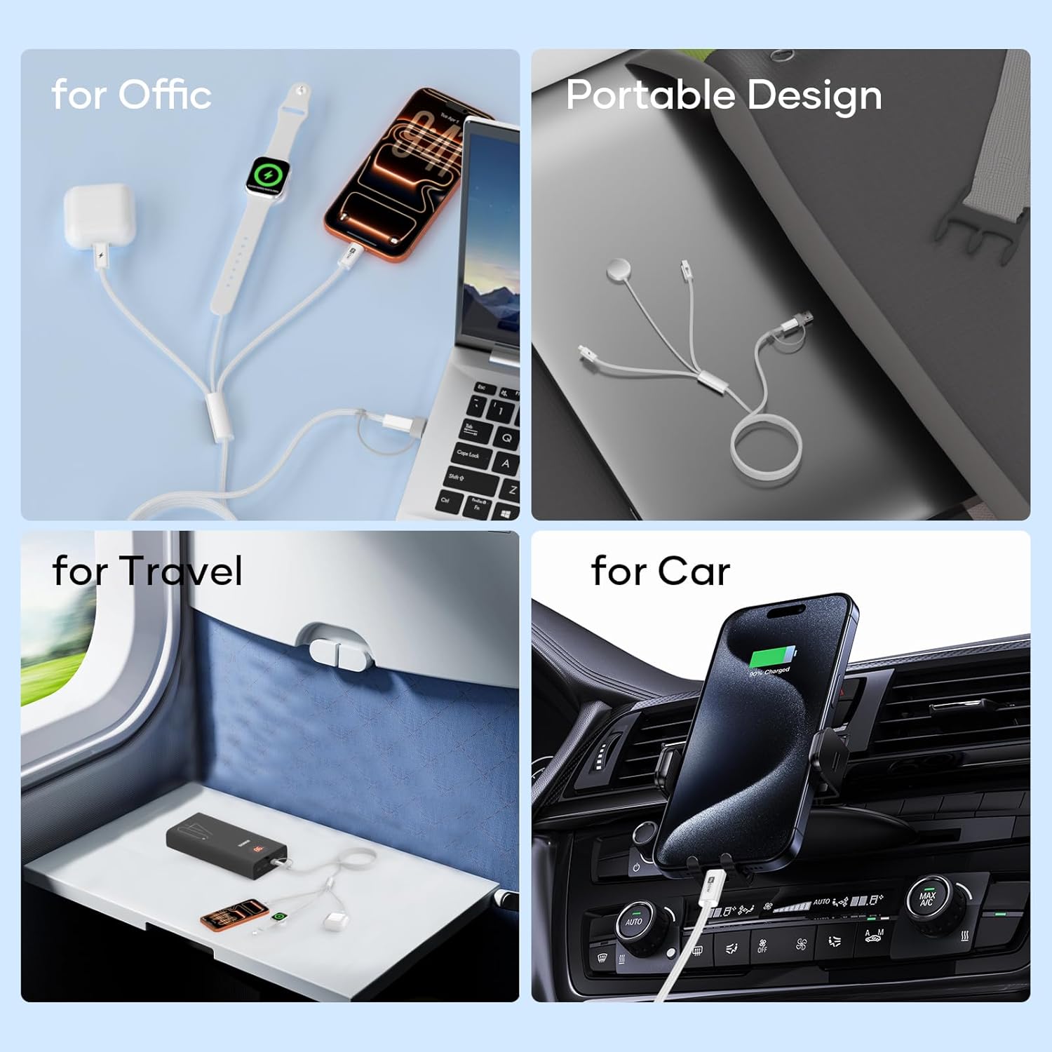 Detalle de Esiposs 3-in-1 Magnetisches Ladekabel für Apple Watch und iPhone: 60W USB-C Schnellladen, 1,5 m