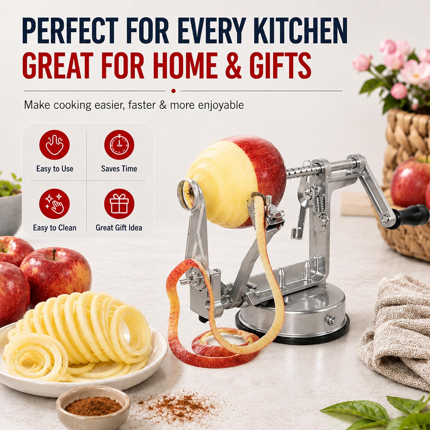 Detalle de GOODS+GADGETS 3-in-1 Apple Peeler, Corer and Slicer, Stainless Steel
