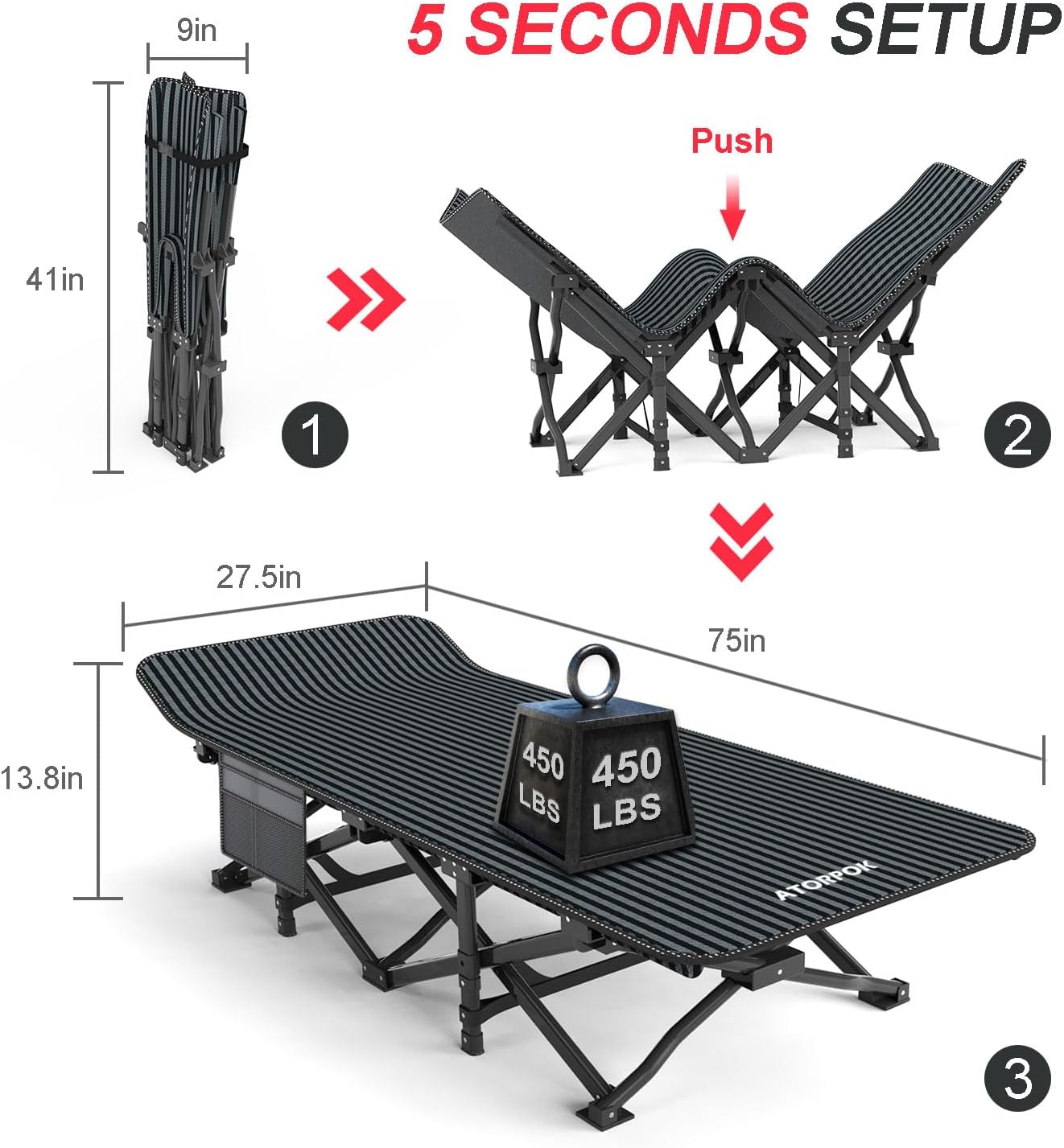 Detalle 2 de Camp bed for adults, supports 450 lbs