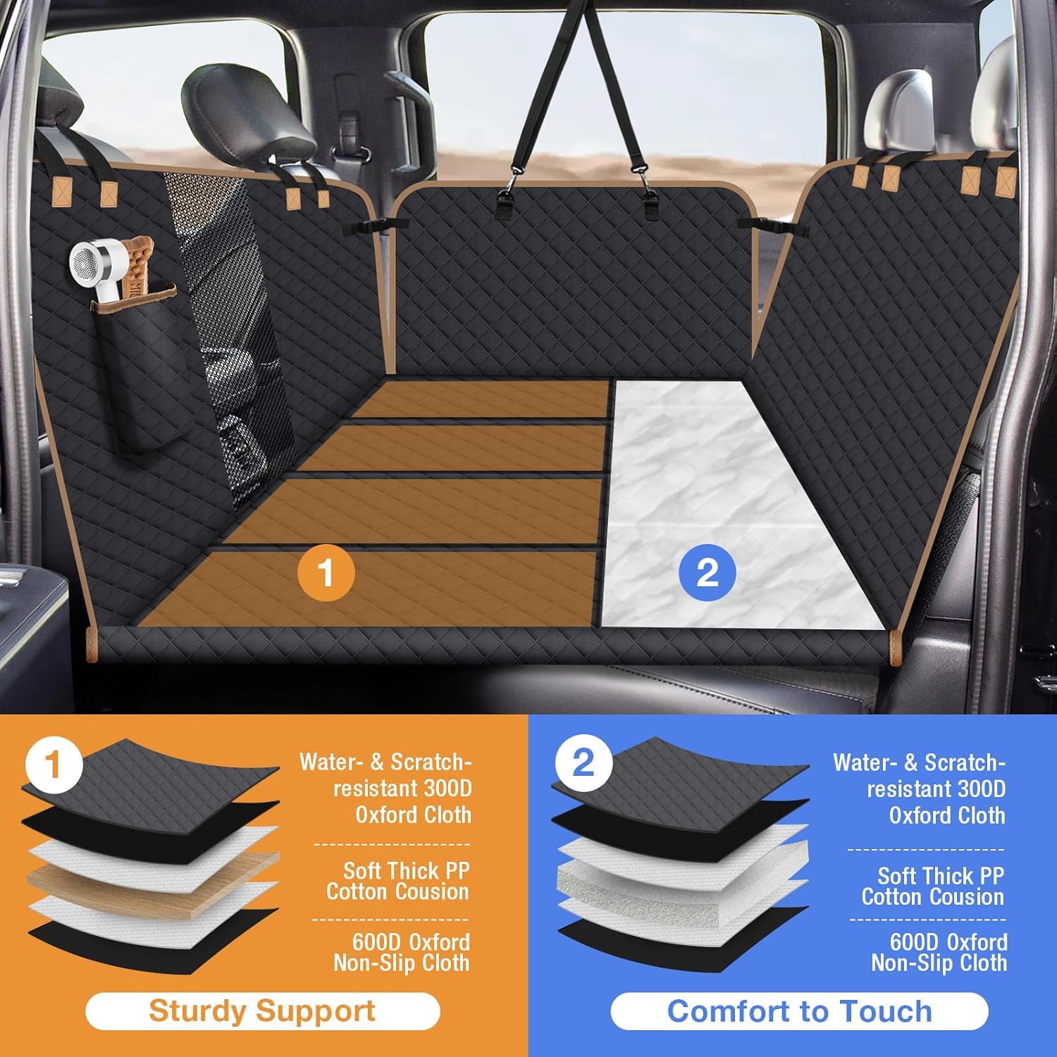 Detalle 2 de Lekespring Hundedecke Auto Rückbank XL mit fester Unterseite, wasserdicht – 140×76 cm, Schwarz