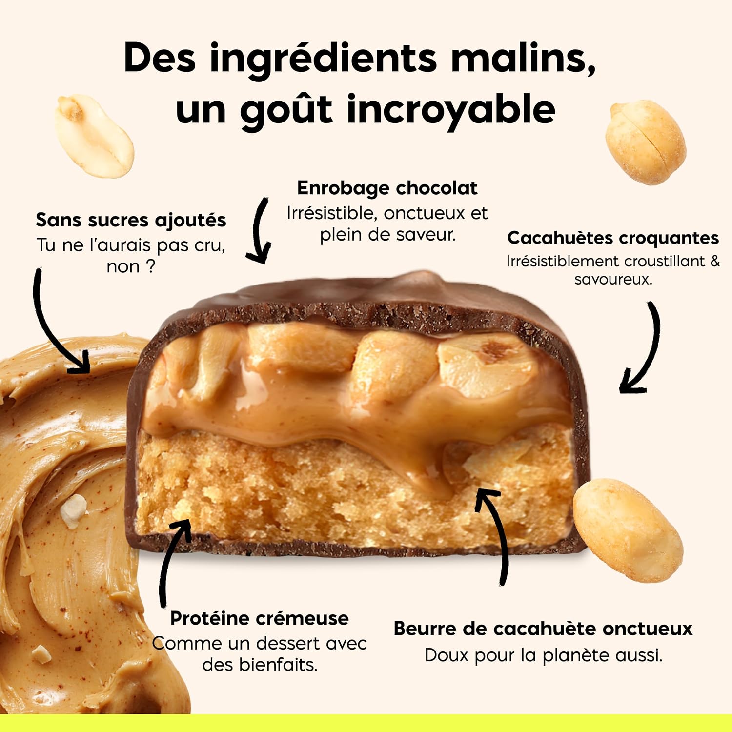 Thumbnail 2 de N!CK'S eiwitreep met pindakaas, 15 g eiwit, 214 kcal, glutenvrij, 12 x 50 g