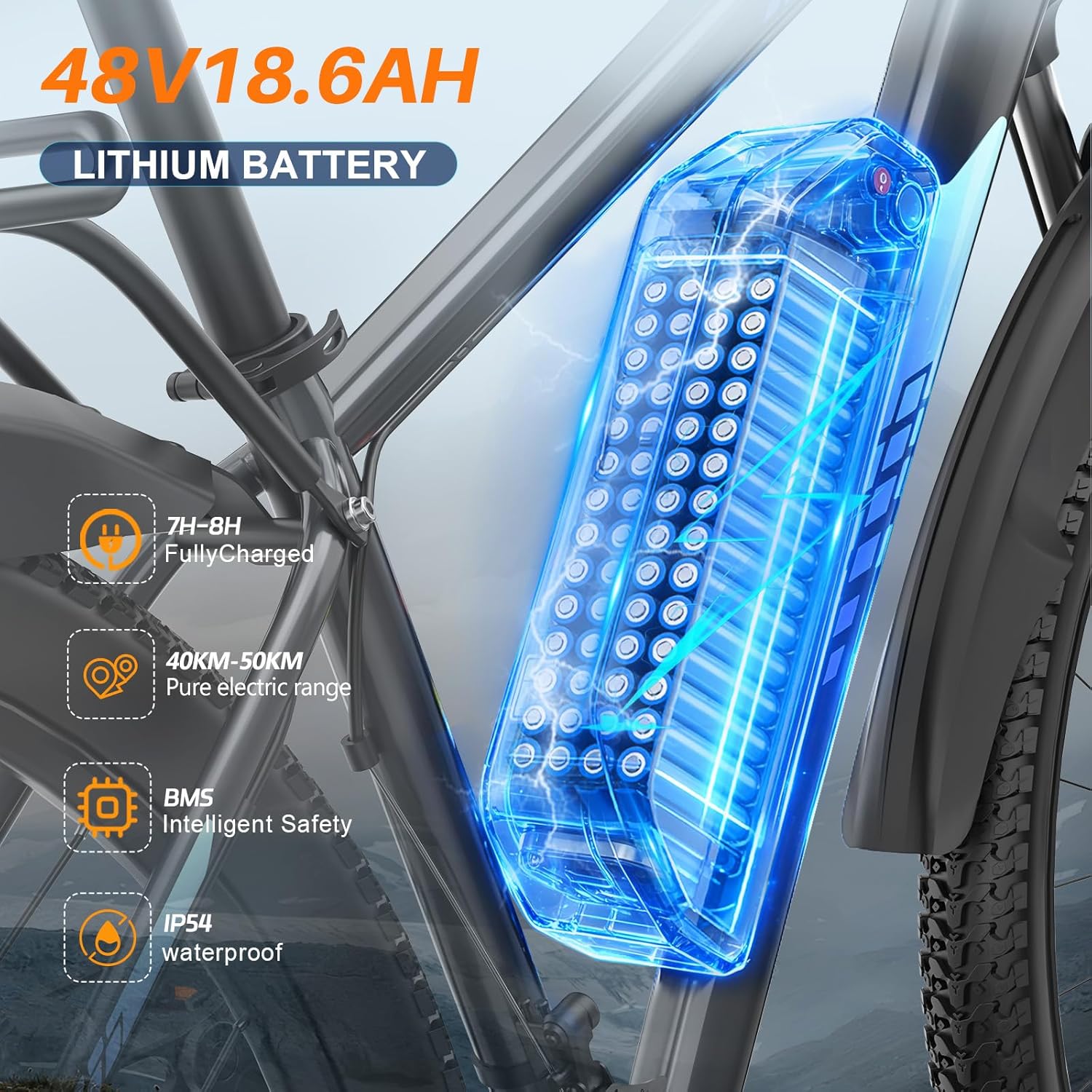Detalle de TIGUOWISH Electric Bike for Adults (29" Commuter & Mountain) 48V 18.6Ah, 750W, 25km/h UK legal