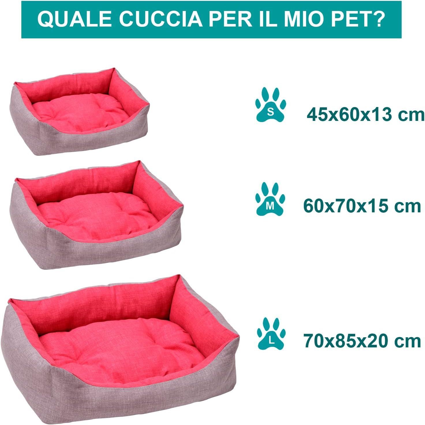 Thumbnail 6 de Panier rectangulaire Home Lit pour Chien – 70x85 cm, Gris et Bordeaux, label Made in Italie