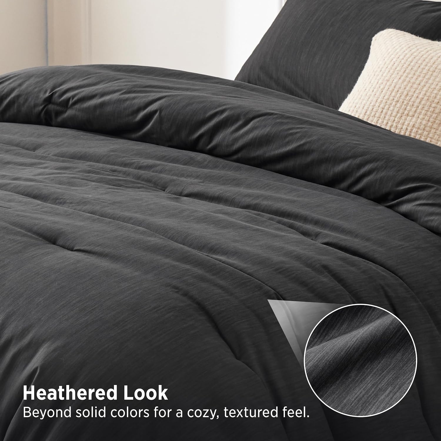 Detalle de Bedsure Queen Comforter Set, Charcoal Melange Brushed Microfiber, 3-Piece