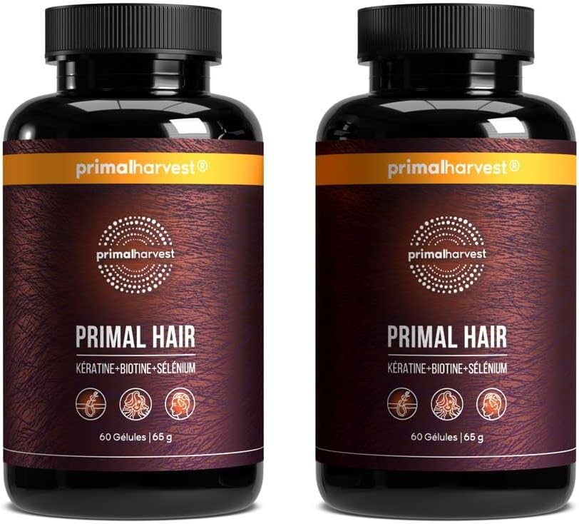 Detalle 2 de Primal Harvest Hair Complex – Complément vitalité des cheveux, riche en kératine, biotine, zinc et vitamines B (60 gélules, sans saveur)