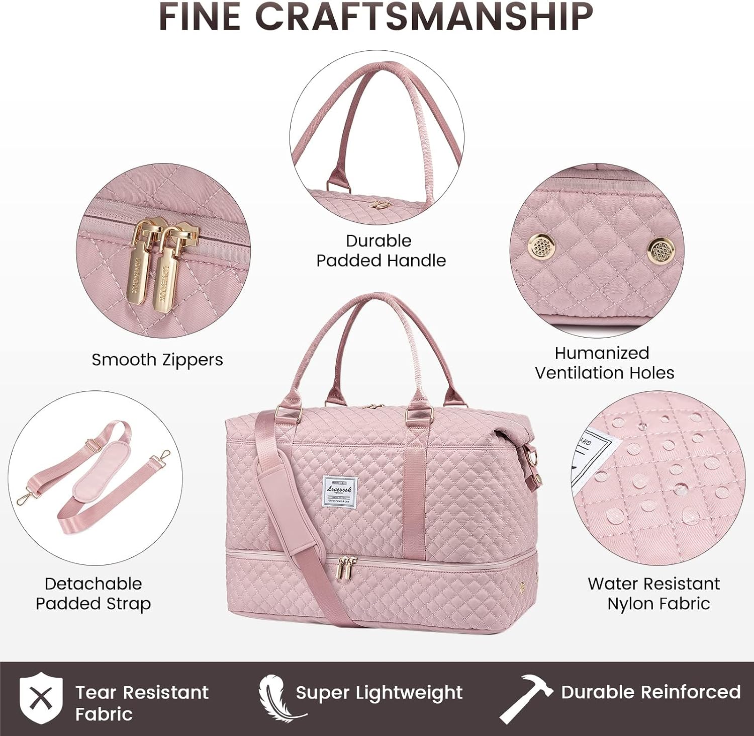 Detalle de LOVEVOOK Borsone da viaggio donna grande con organizer e scomparto scarpe 48 x 23 x 34,5 cm
