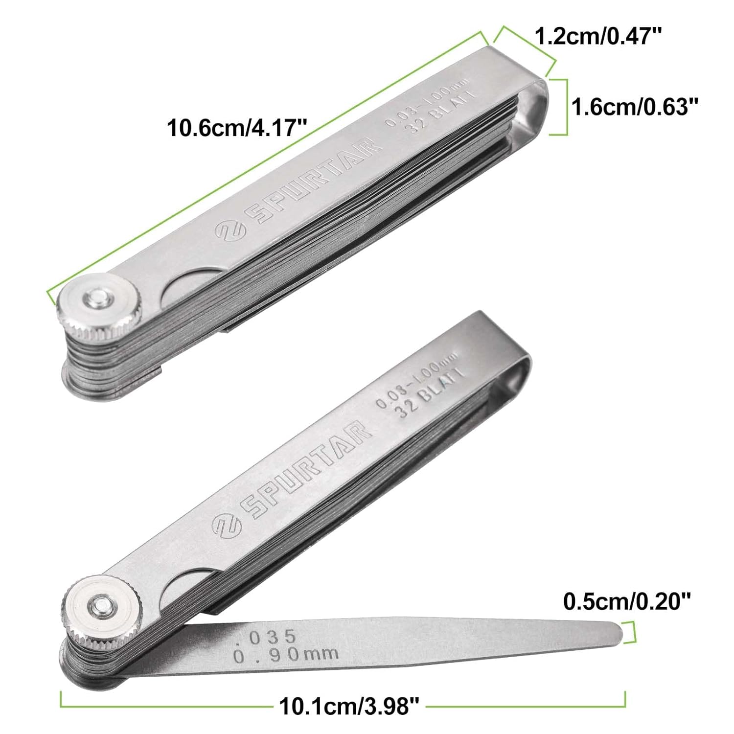 Thumbnail 3 de Spurtar 32 Klingen Fühlerlehre-Set aus Edelstahl (0,03–1,00 mm / 0,001–0,04")