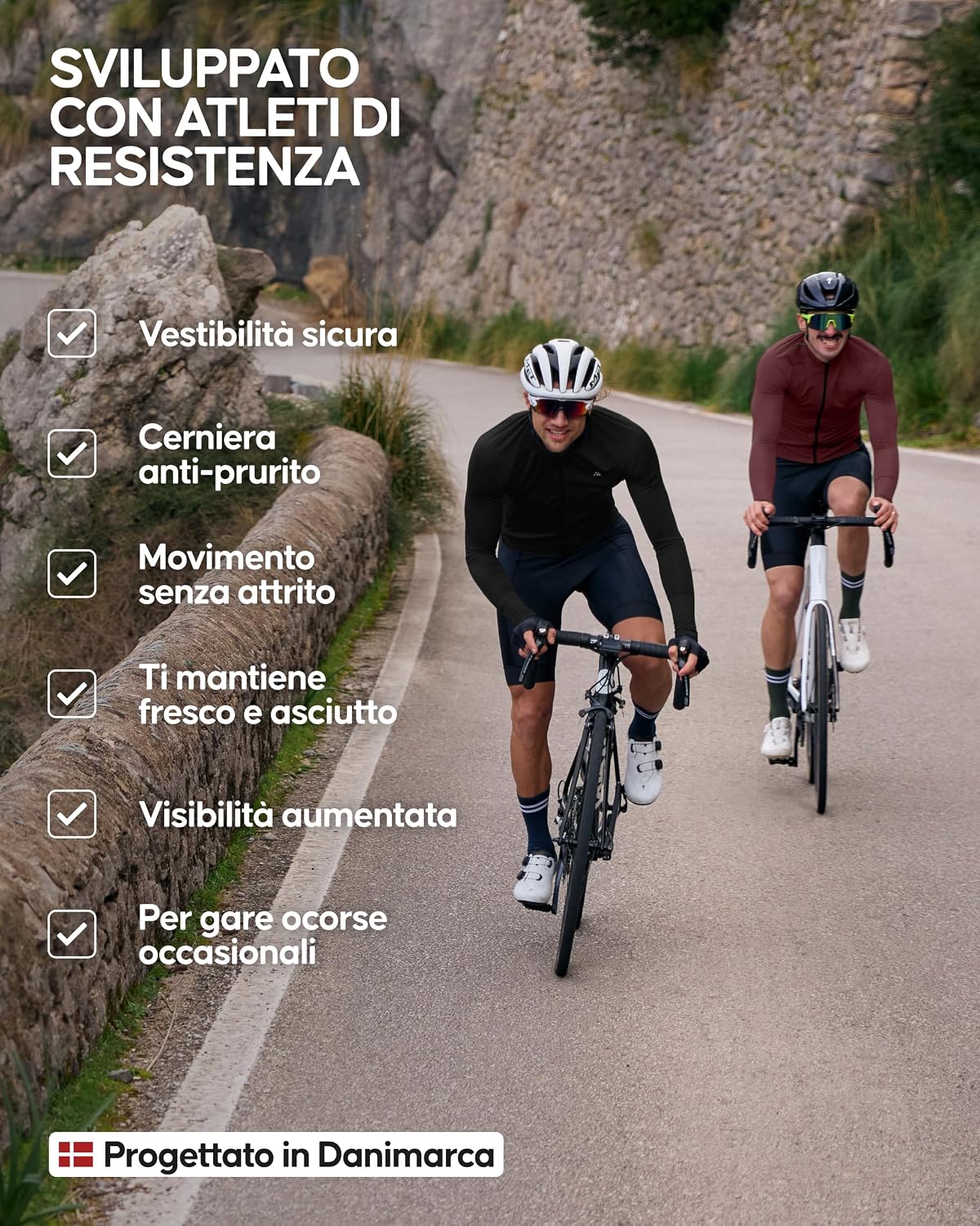 Detalle de DANISH ENDURANCE Maglia da Ciclismo a Manica Lunga – Comfort, Traspirante e Riflettente per Uomo