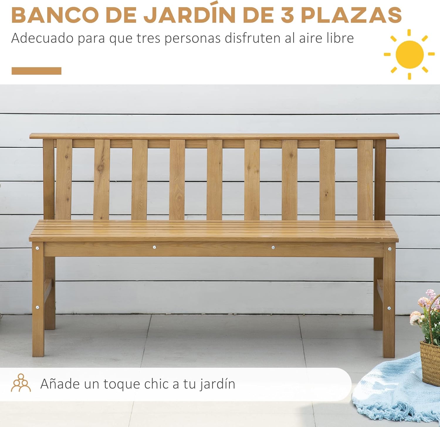 Thumbnail 3 de Outsunny Banco 3 plazas jardín 144x60x77 cm