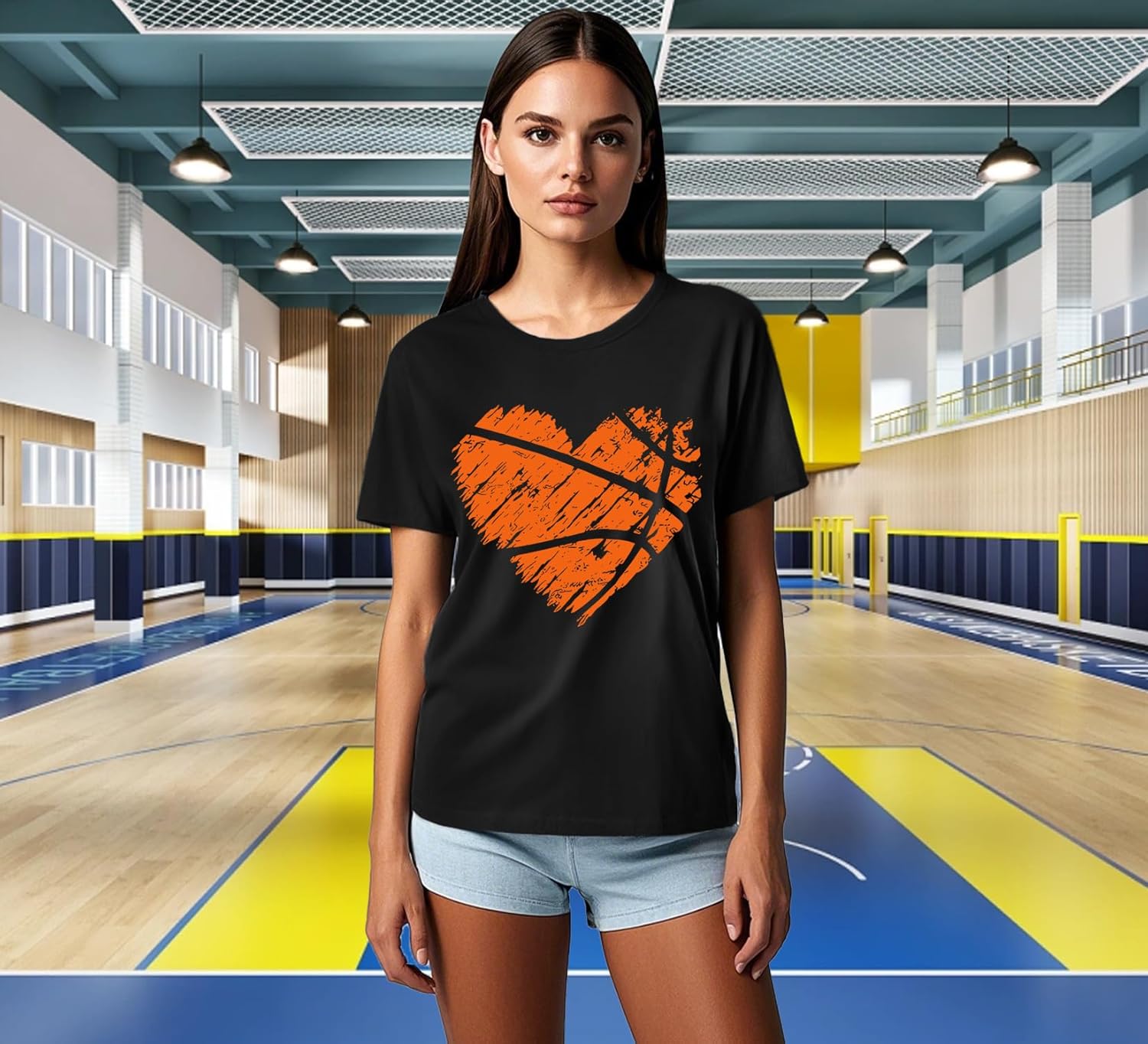 Detalle de Qskall Women's T-Shirts Cute Netball Heart Shirt – Basketball Tee Tops