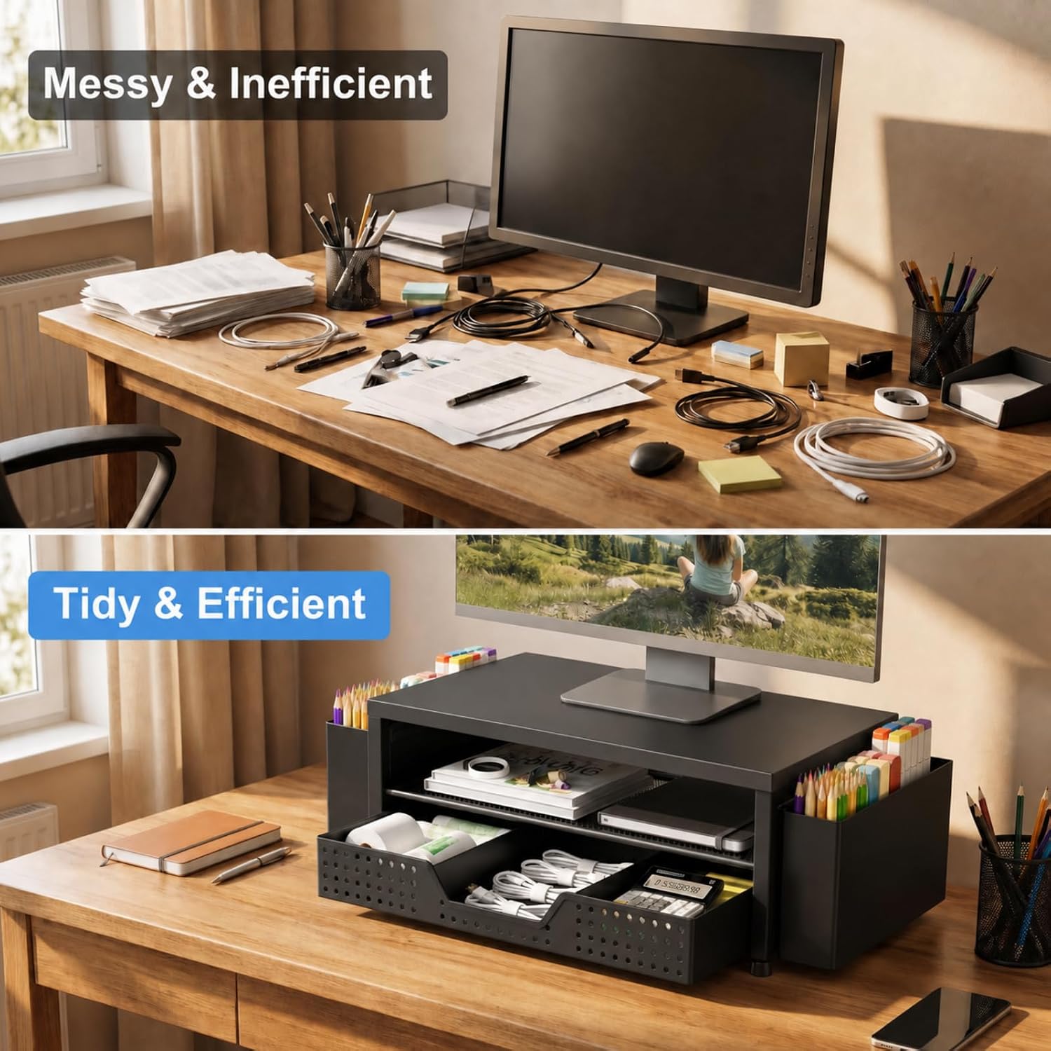 Thumbnail 2 de ECOLOVI EC-MS1 2-Tier Monitor Stand with Drawer and 45 lb Capacity