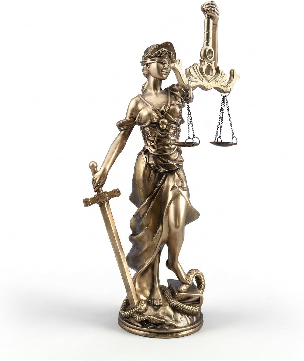 Detalle de LOVIN PRODUCT LP1X3 beeld van Vrouwe Justitia in kunsthars met antieke bronslook