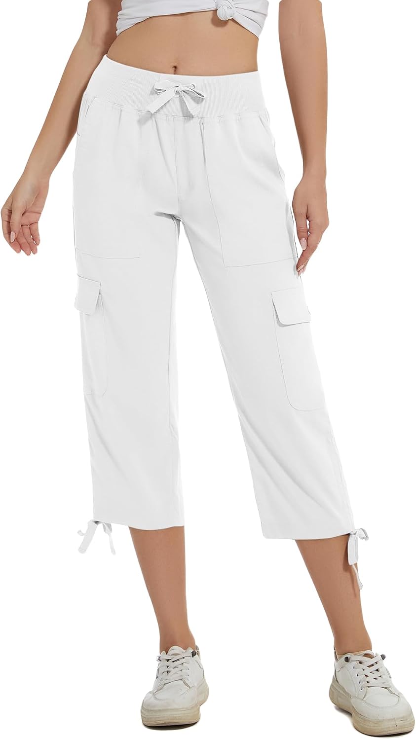 Detalle de Huayuzh Damen Cargo Caprihose Wanderhose 3/4 – Leichte Outdoor-Cargohose für Sommer und Reise