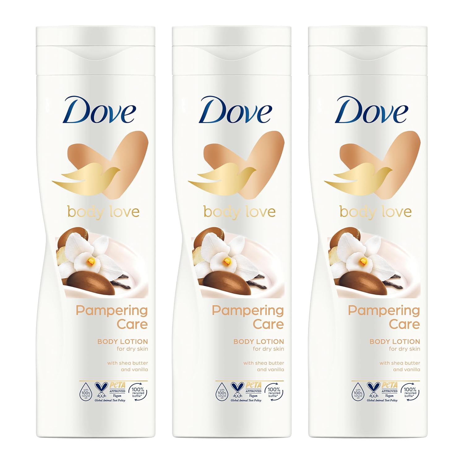 Detalle de Dove Body Love Feuchtigkeitsspendende Körperlotion 3x400 ml – Intensive Pflege für trockene Haut