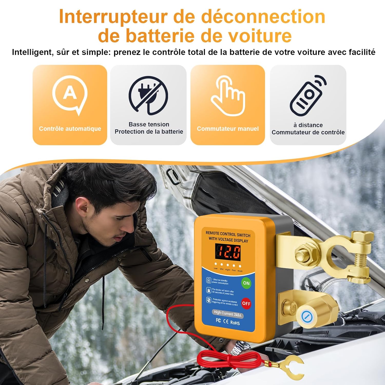 Detalle 2 de Mtchavno Stacca Batteria per Auto 12V 240A con Telecomando – Sicurezza e Spegnimento Automatica