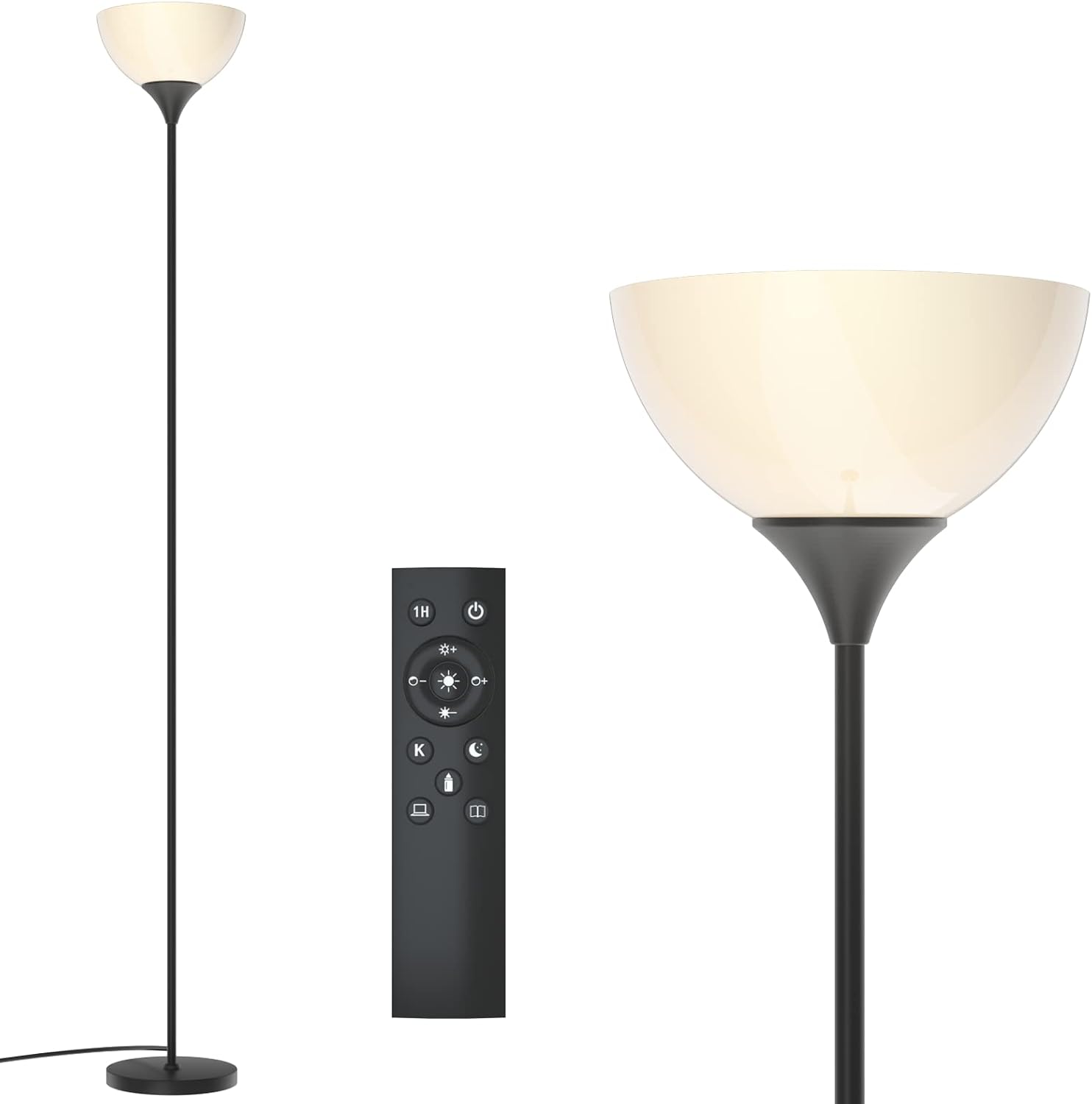 Detalle de PESRAE Matte Black Torchiere Floor Lamp with Remote and Adjustable 9W LED