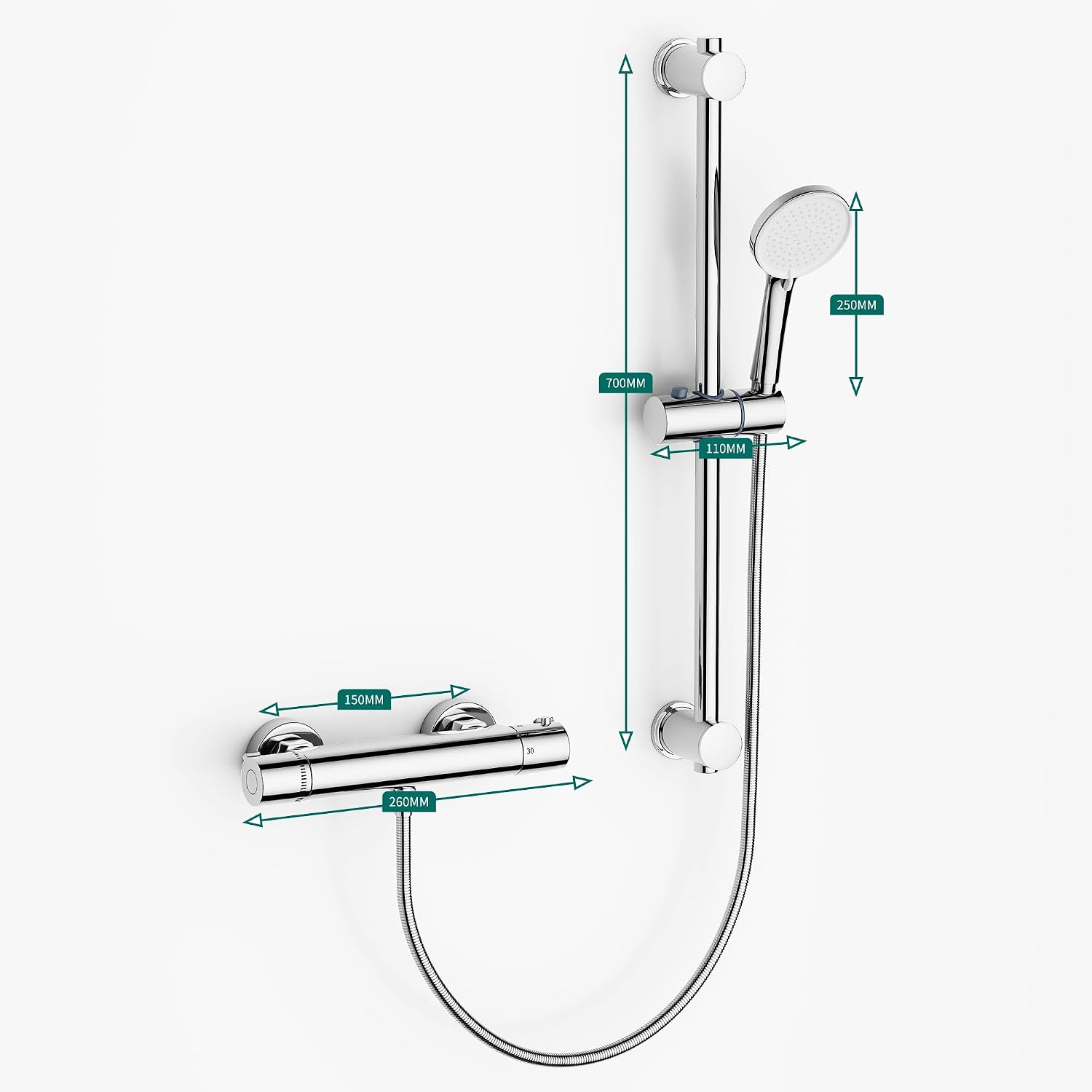 Detalle de MORADO Miscelatore doccia con tubo flessibile da 1,5 m, saliscendi e doccetta 3 funzioni cromo