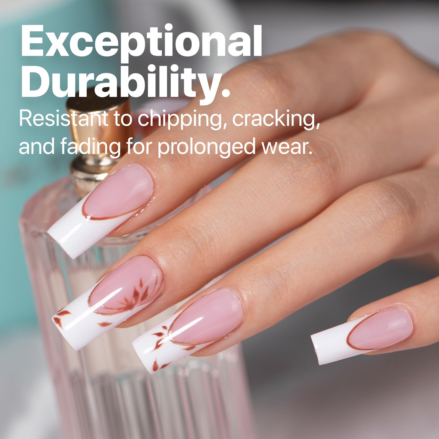 Detalle de SXC Cosmetics French Tip Press On Nails Pink Series (Medium Square) X-Pro Tips Starter Kit
