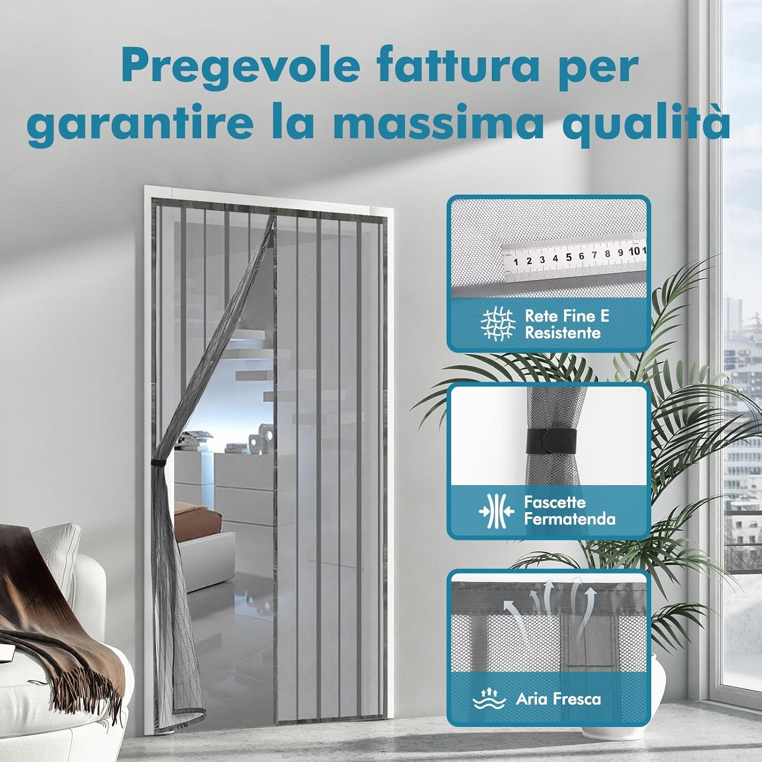 Thumbnail 2 de Zanzariera magnetica Sekey 110x220 cm per porta in legno, ferro e alluminio (grigio)