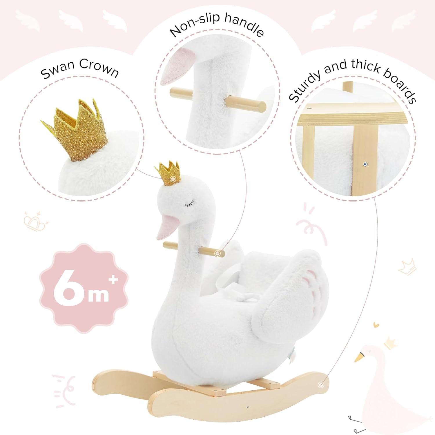 Thumbnail 5 de Labebe Kids Rocking Horse White Swan: Plush Wooden Rocker for Babies and Toddlers