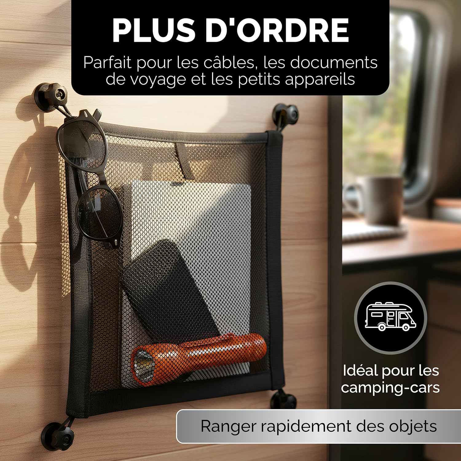 Thumbnail 2 de Vicera Filet de rangement pour bagages (set de 2) noir – organisateur pour camping-cars, vans et bateaux